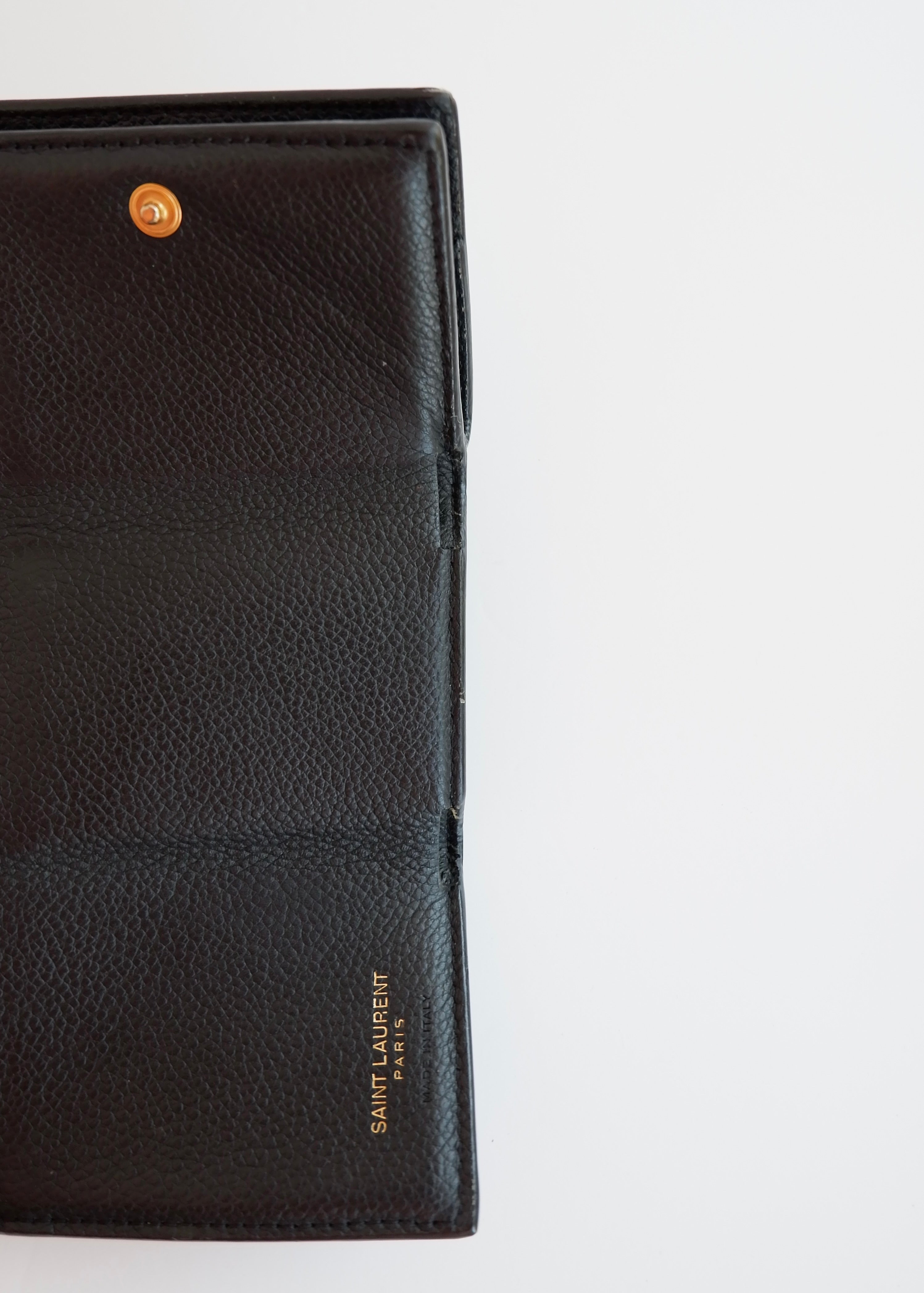 Authentique portefeuille bifold YSL en cuir gris foncé d'occasion