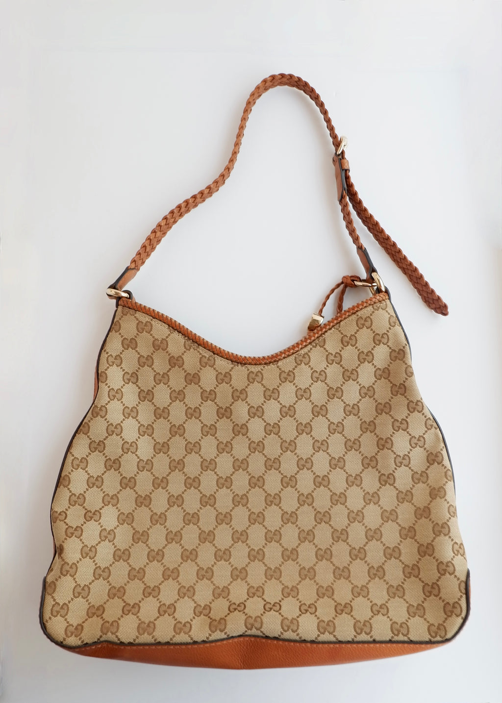 Preowned Gucci Brown GG Canvas Leather Tassel Shoulder Bag