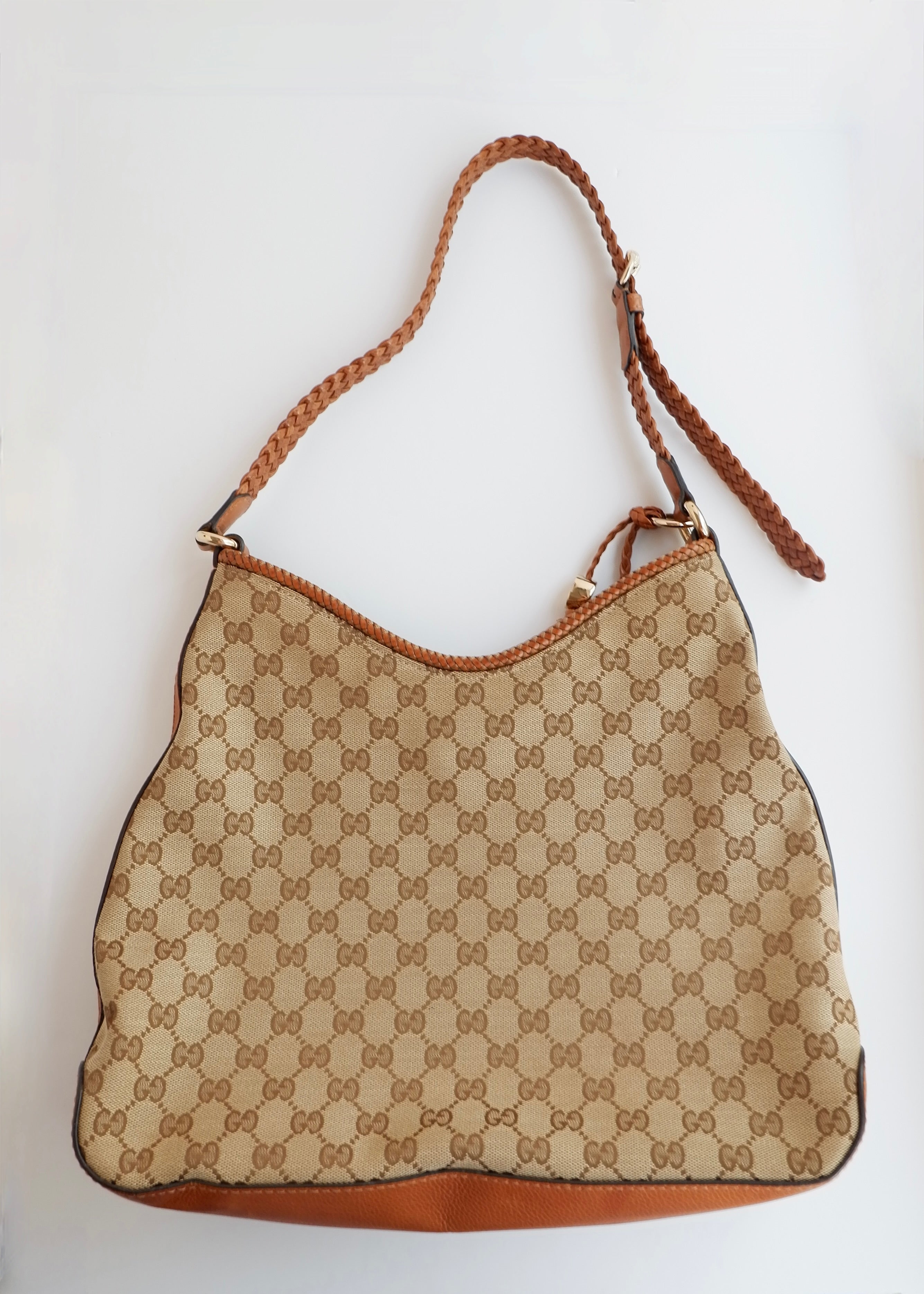 Preowned Gucci Brown GG Canvas Leather Tassel Shoulder Bag