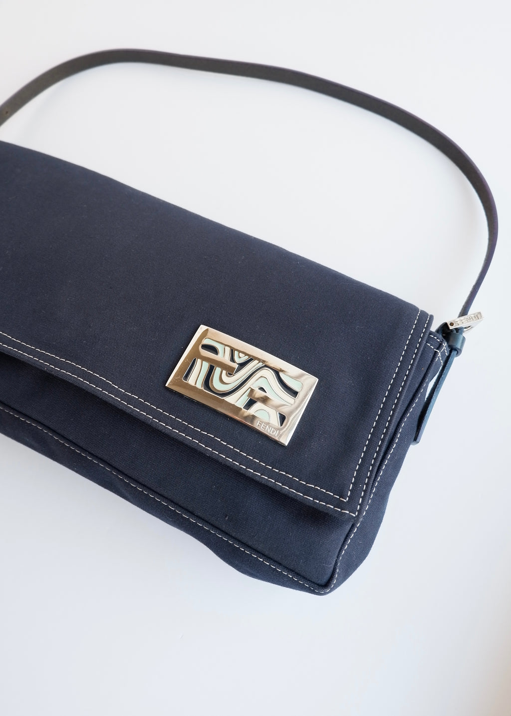 Authentic Preowned Fendi Navy Blue Fabric FF Marble Shoulder Bag