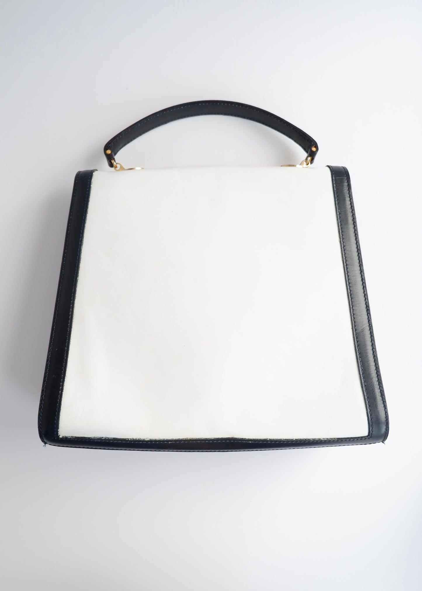 Authentic Preowned Vintage Celine White/Black Leather Top Handle Bag