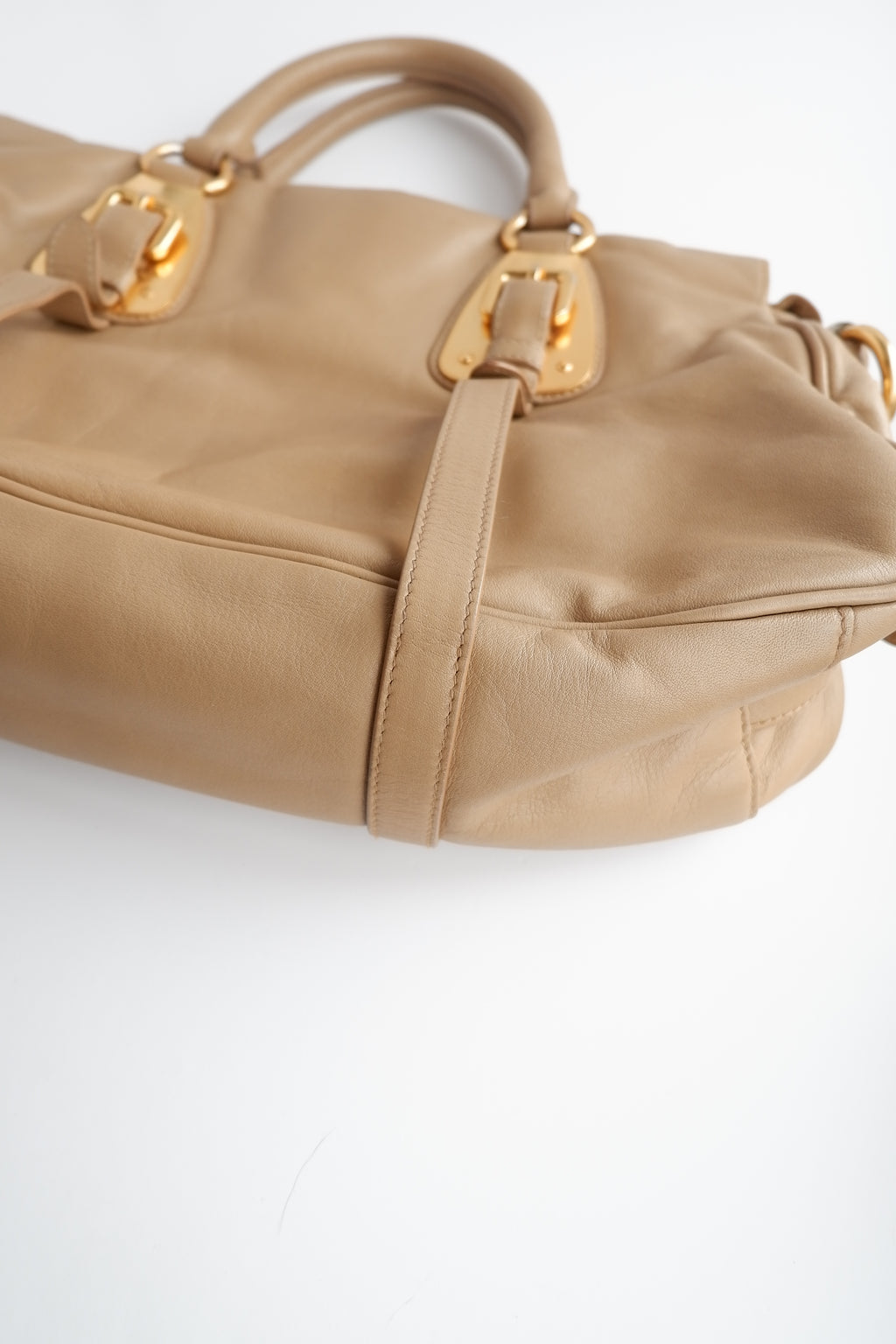 Authentique sac Prada en cuir marron, deux-en-un, d'occasion