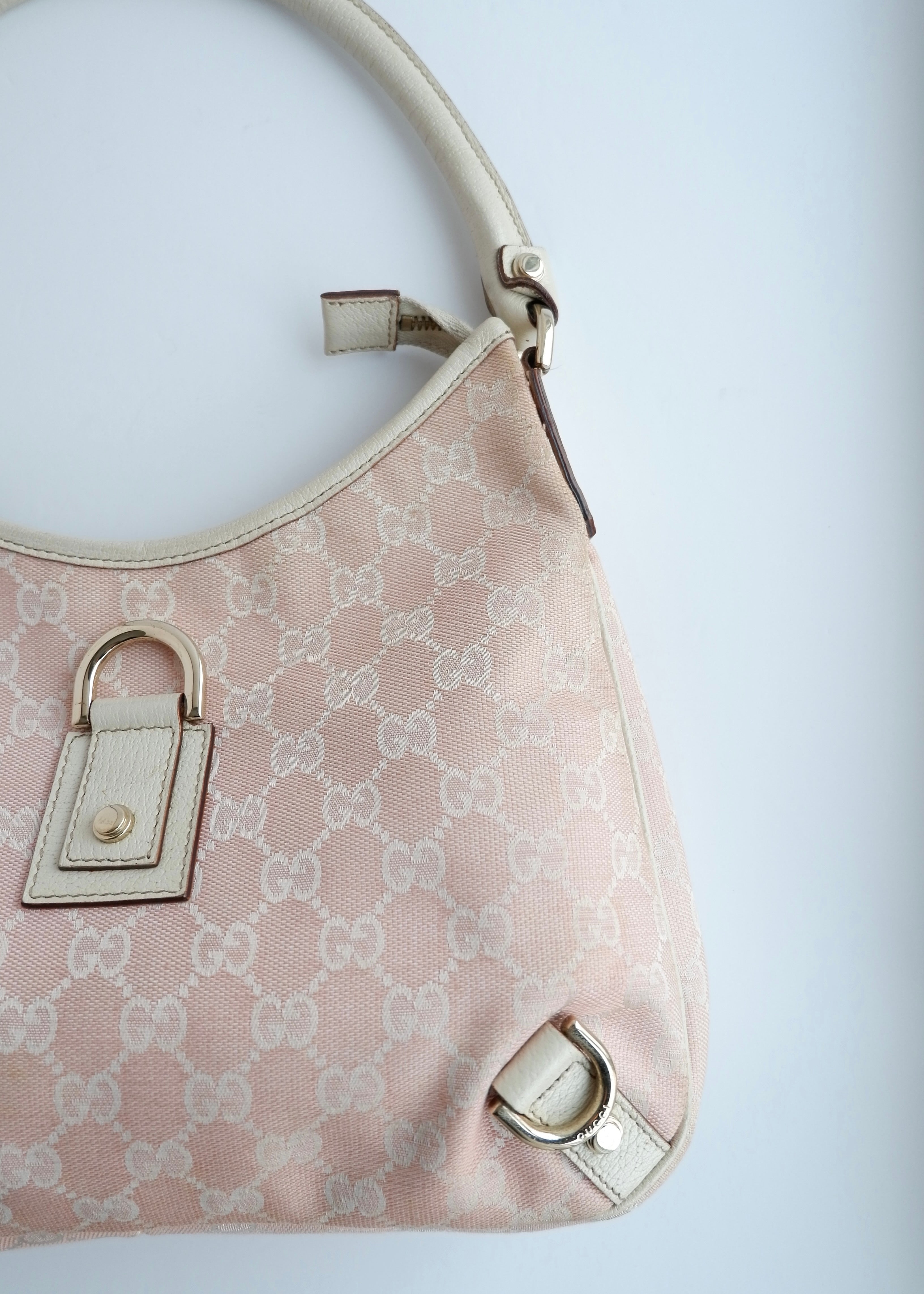 Authentic Preowned Gucci Pink/White GG Canvas Shoulder Bag