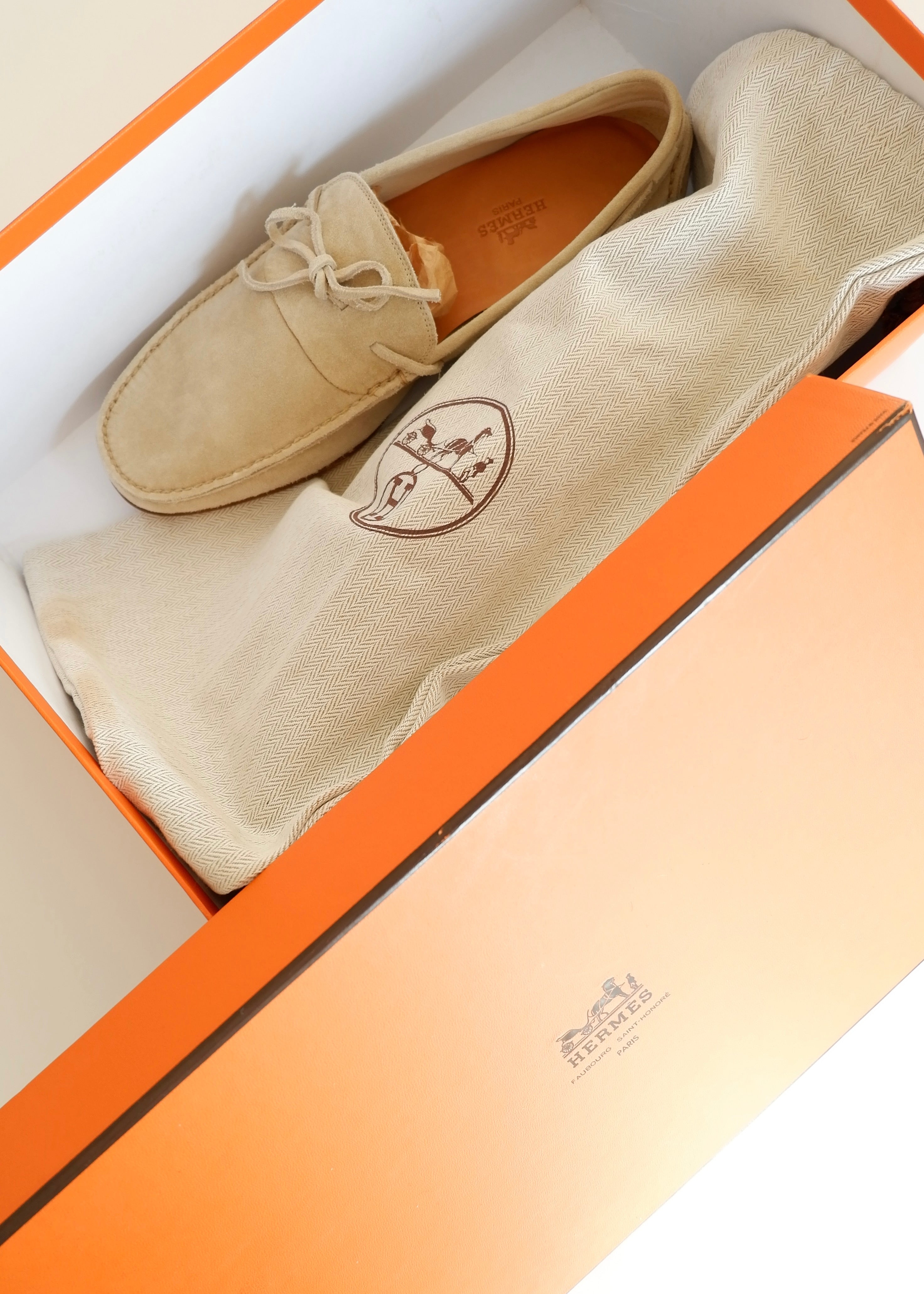 Authentic Preowned Hermes Light Beige Suede Loafers - 40