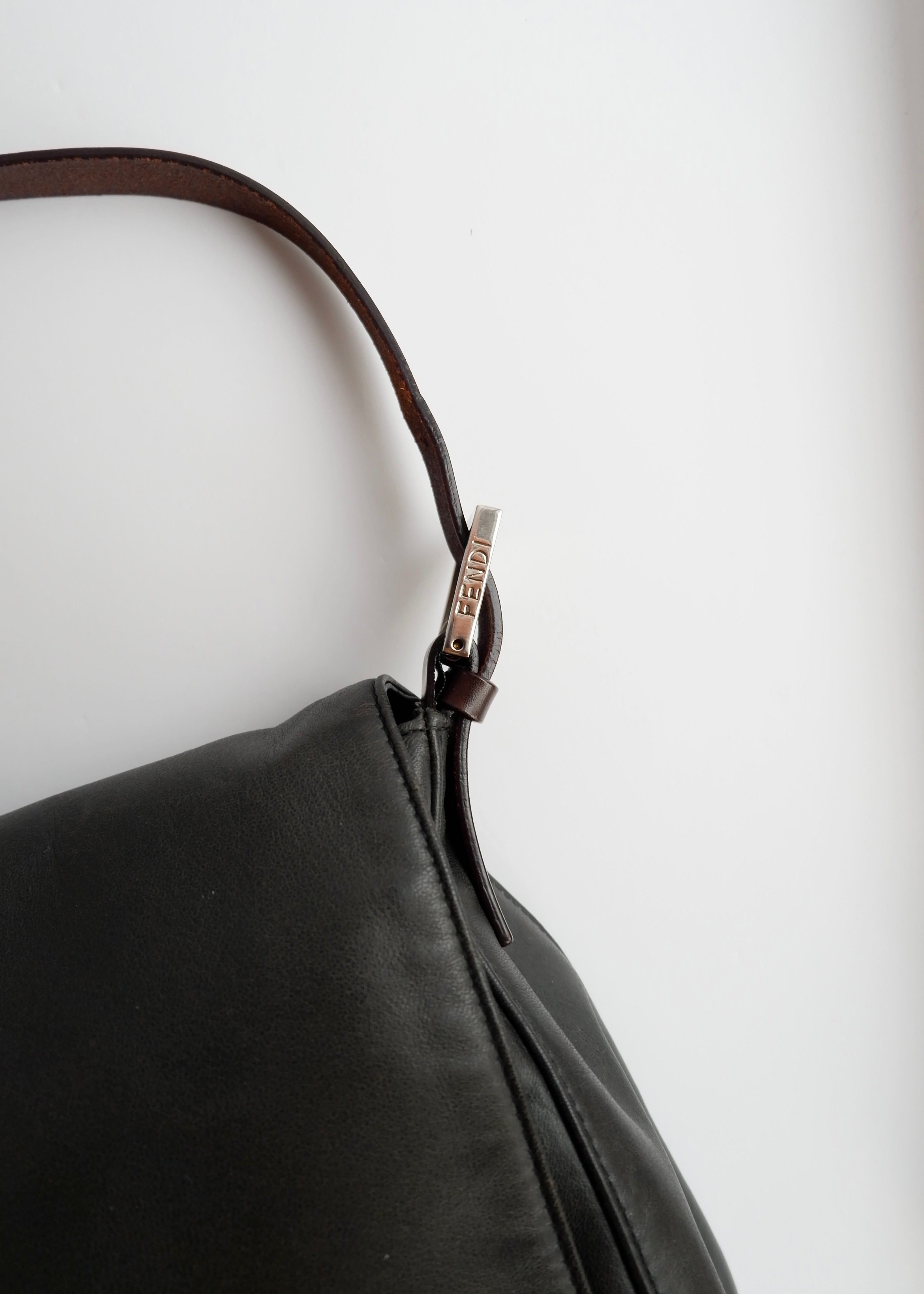 Authentic Preowned Fendi Black/Brown Leather Mamma Baguette Shoulder Bag