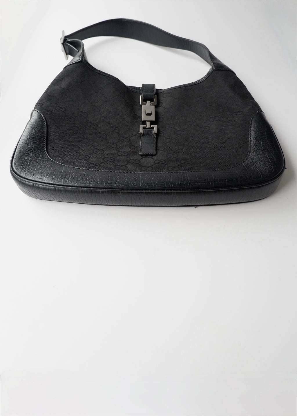 Preowned Gucci Black GG Canvas/ Leather Jackie Shoulder Bag