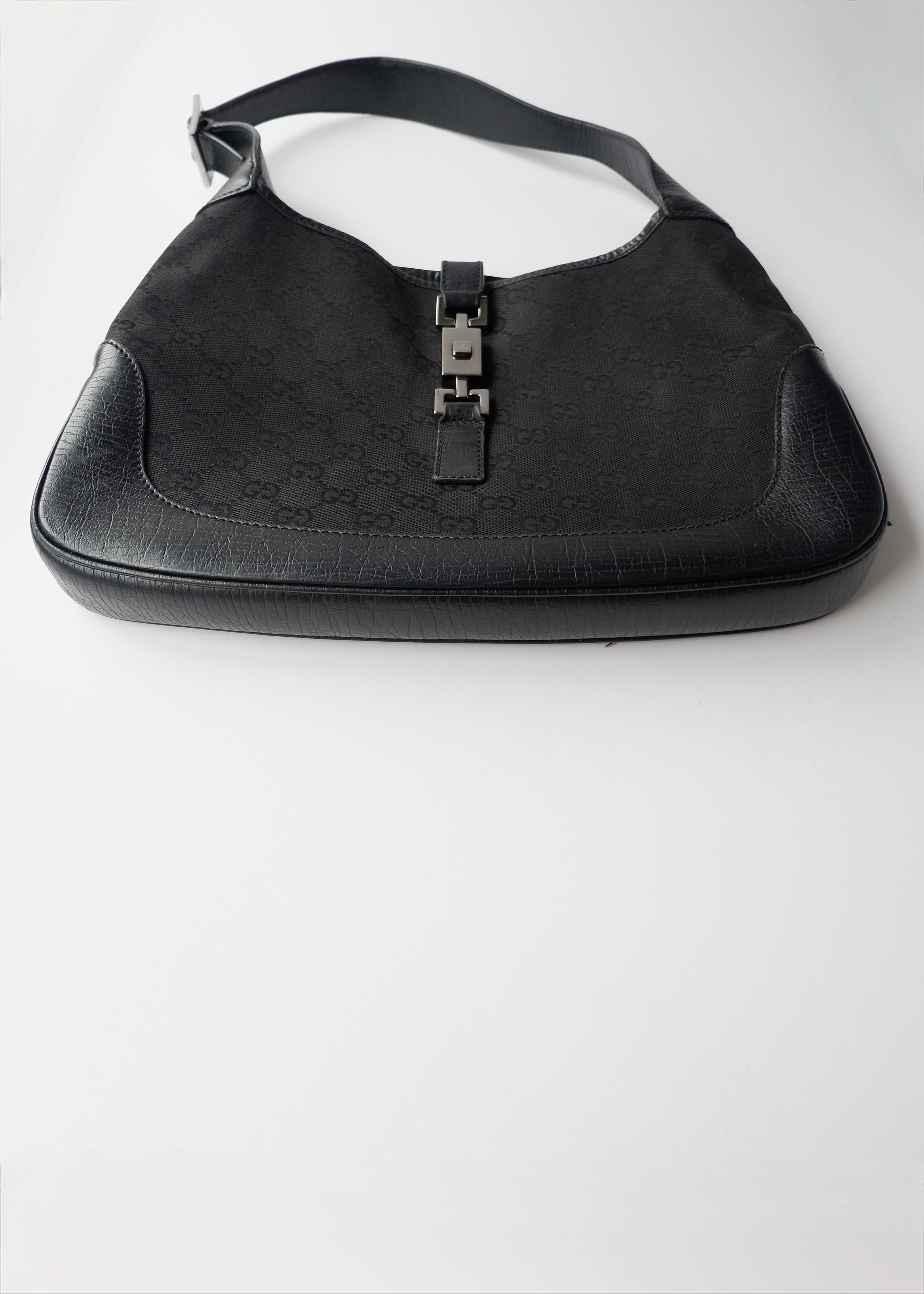 Preowned Gucci Black GG Canvas/ Leather Jackie Shoulder Bag