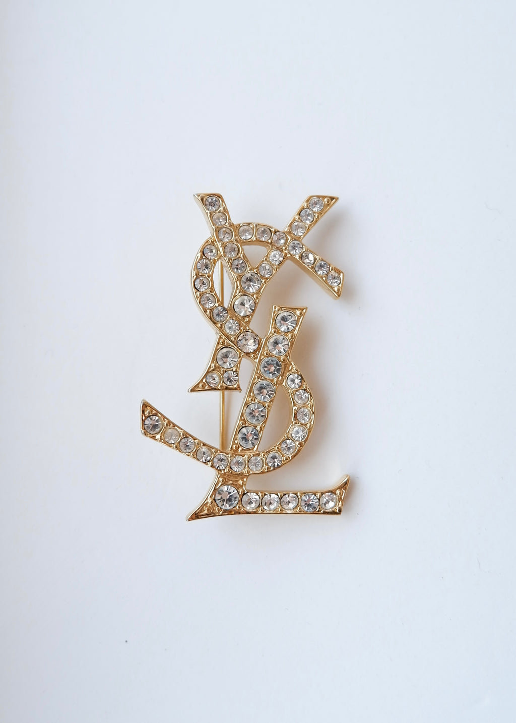 Preowned Vintage YSL Gold-Tone Gemstone Brooch