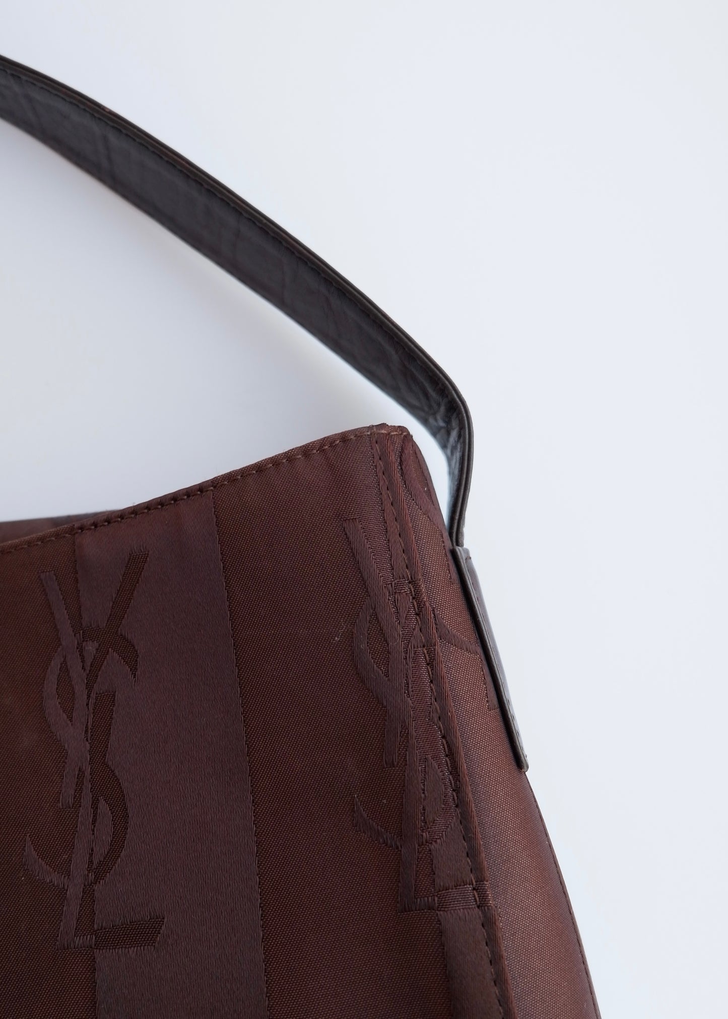 Authentic Preowned Vintage YSL Brown Nylon/ Leather Shoulder Bag