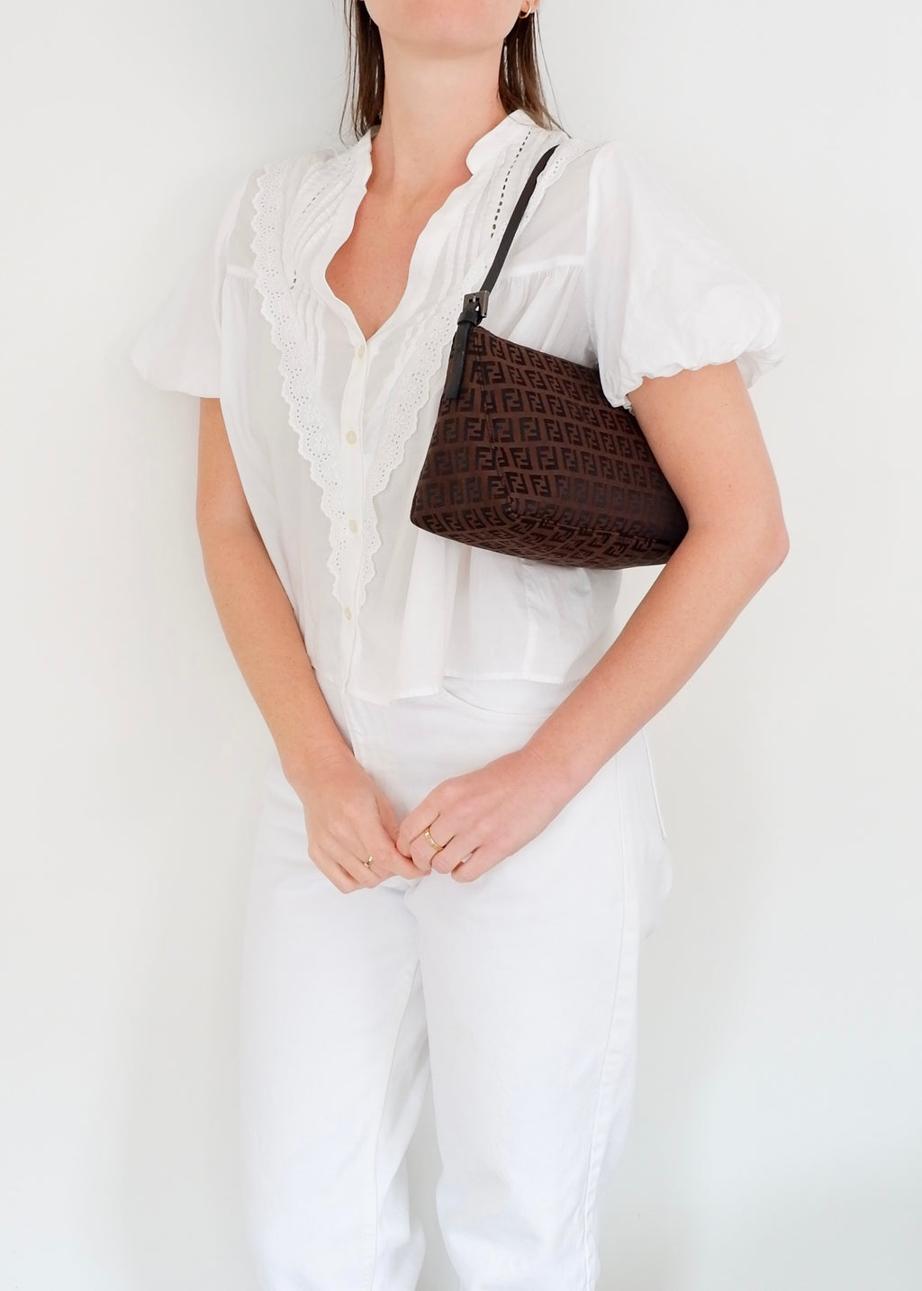 Authentic Preowned Fendi Brown Canvas Zucchino Shoulder Bag