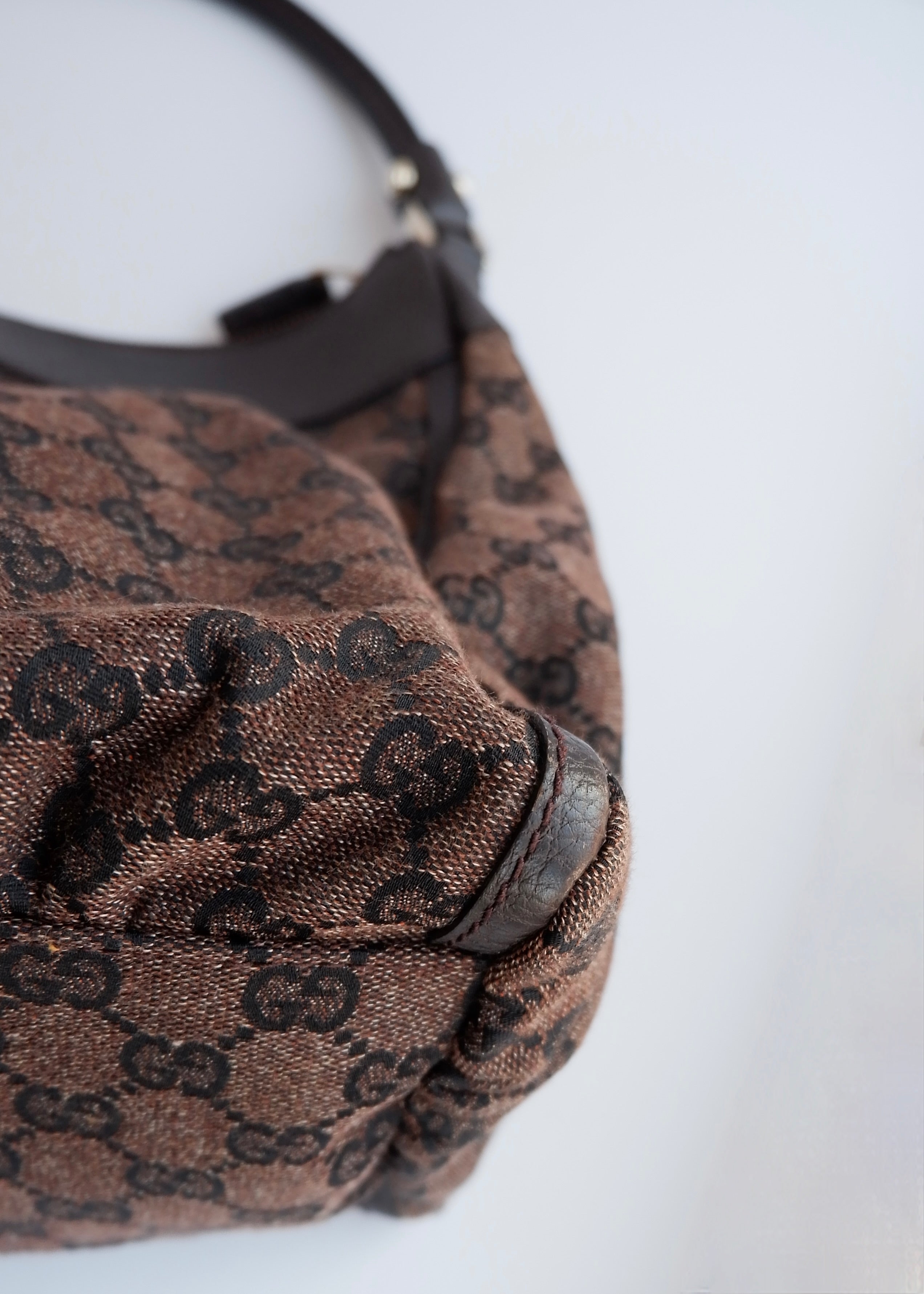 Authentic Preowned Gucci Brown GG Canvas/ Leather Hobo Shoulder Bag