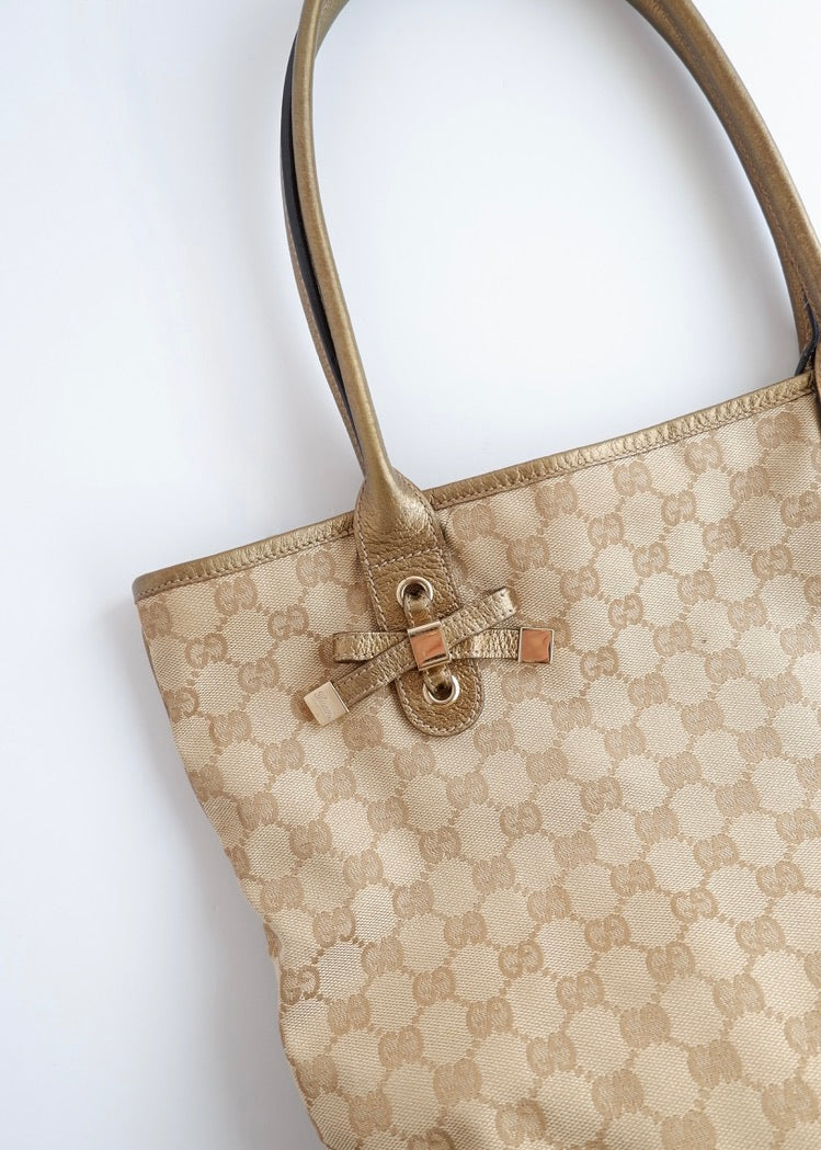 Authentic Preowned Gucci Gold GG Canvas Tote Bag