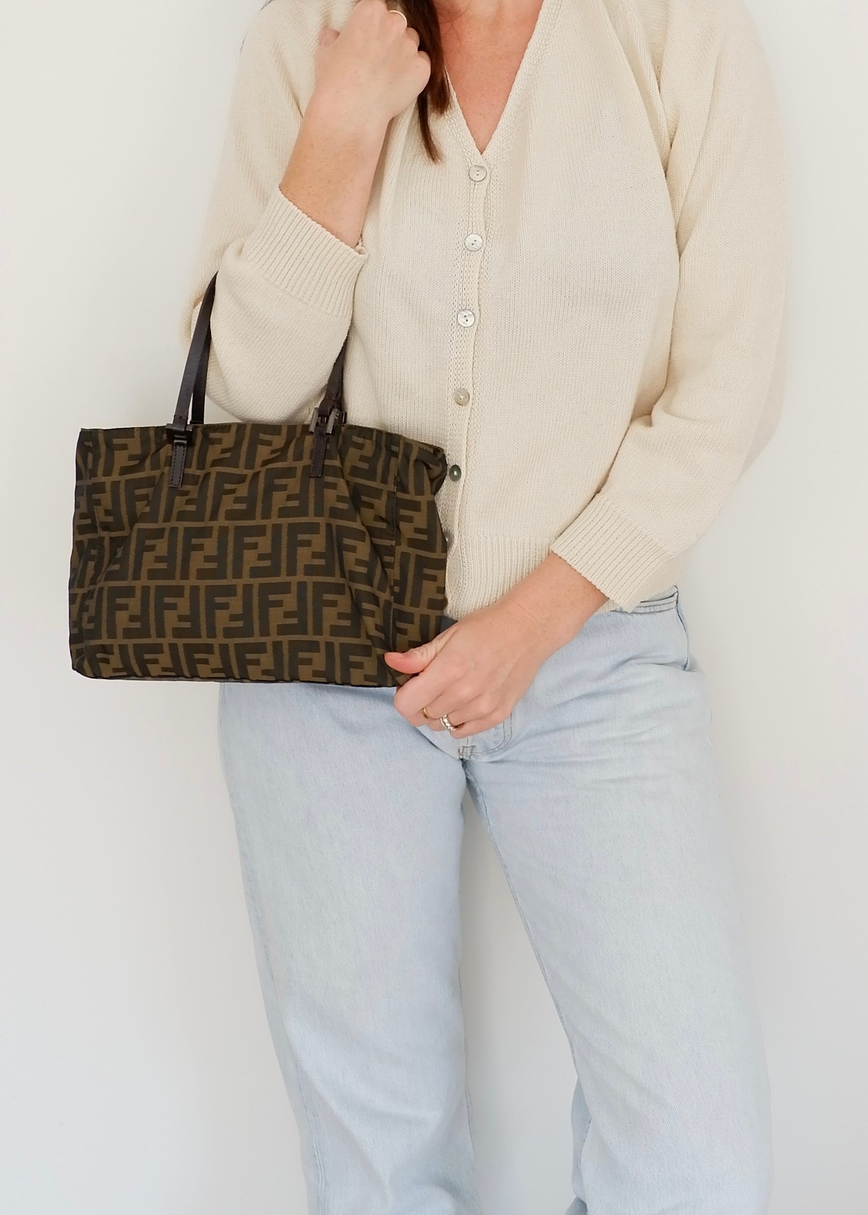 Authentic Preowned Vintage Fendi Brown Zucca Canvas Handbag