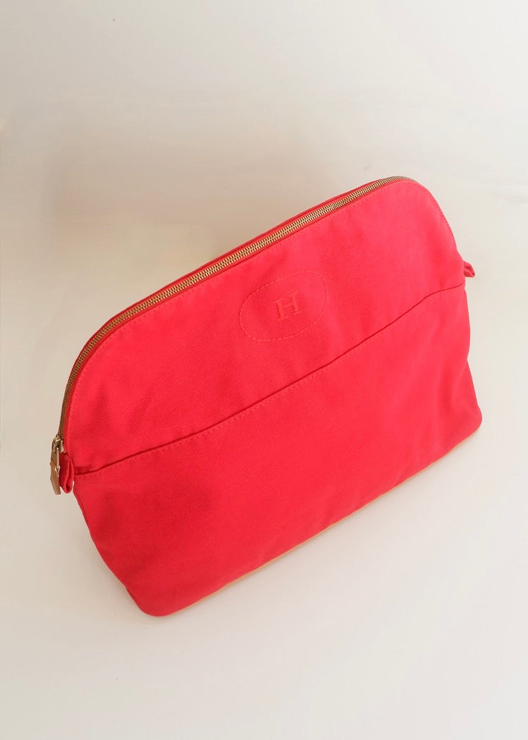 Preowned Hermes Red Canvas Boldie Cosmetic Bag