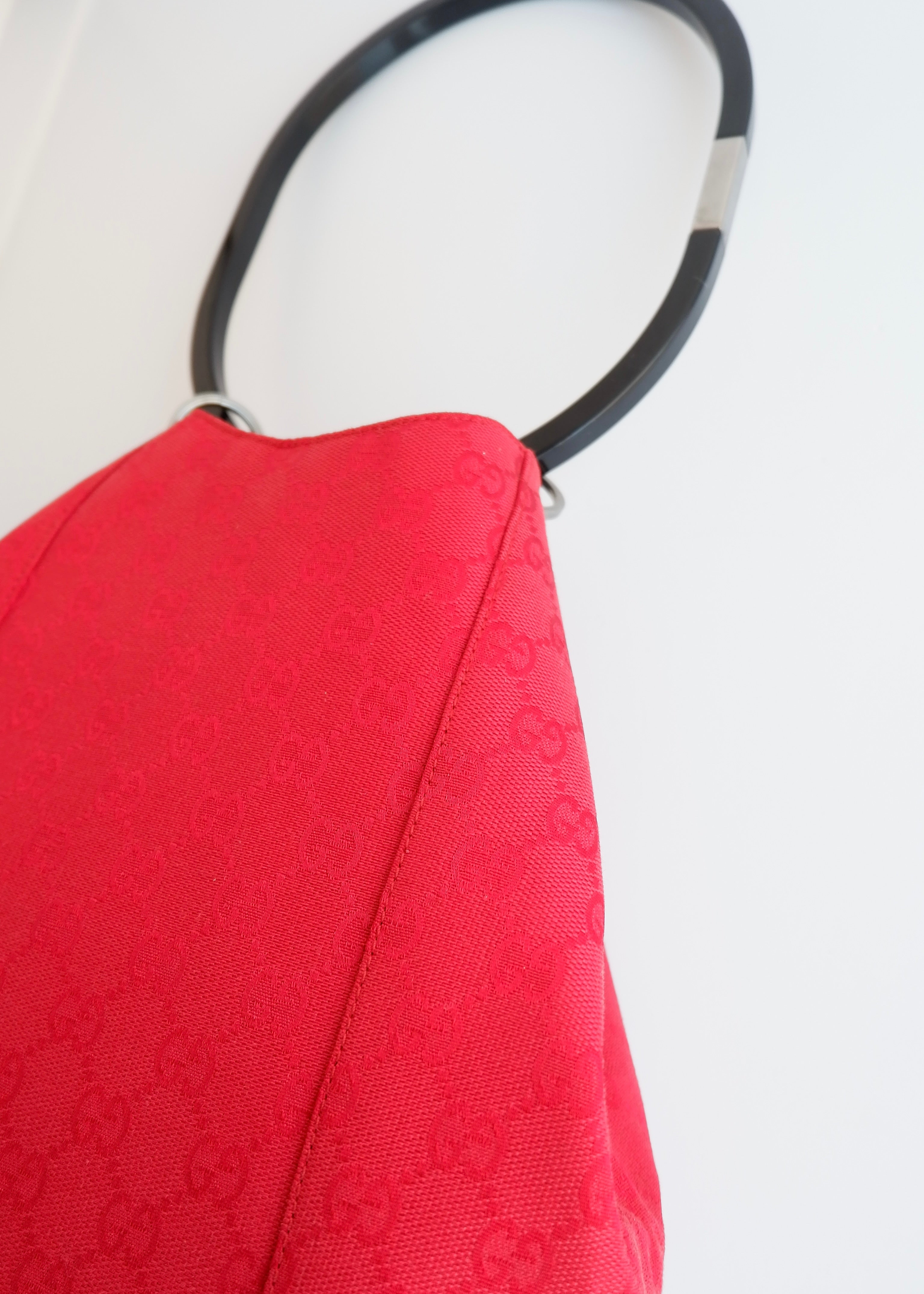 Authentic Preowned Gucci Red GG Canvas Hoop Shoulder Bag