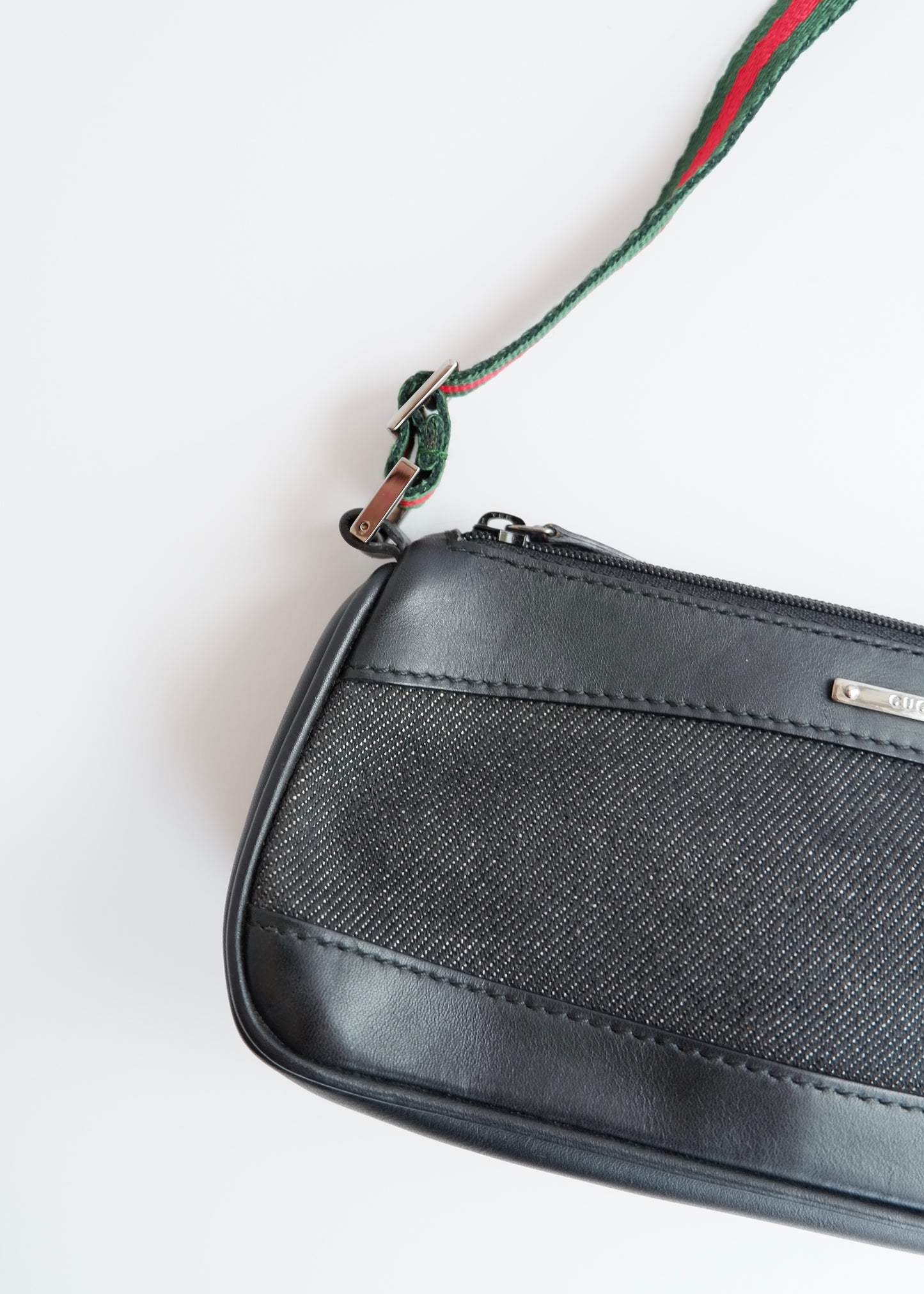 Authentic Preowned Gucci Black Denim/ Leather Sherry Line Micro Shoulder Bag