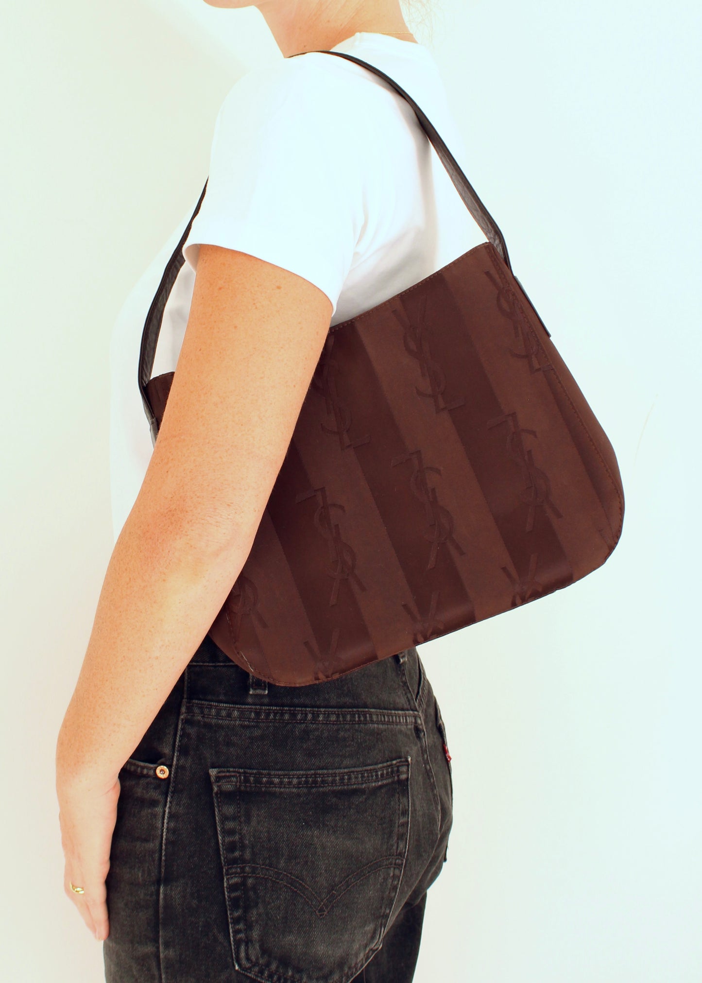 Authentic Preowned Vintage YSL Brown Nylon/ Leather Shoulder Bag