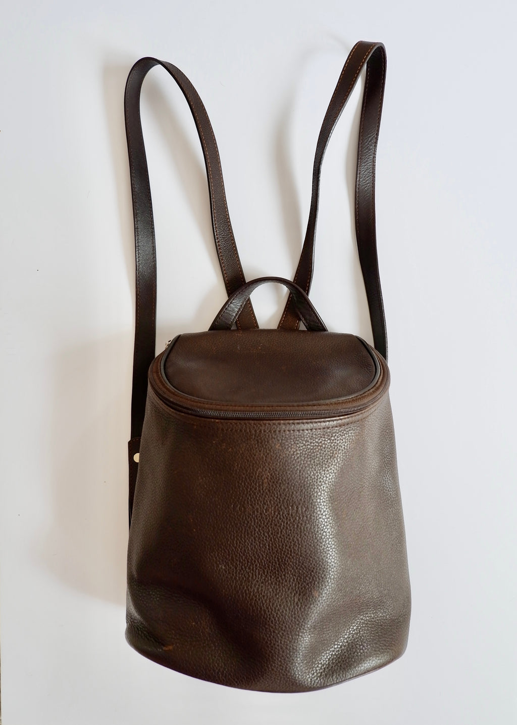 Authentique sac à dos en cuir marron Longchamp d'occasion