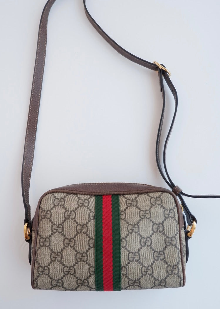 Authentique Sac bandoulière mini Ophidia Gucci en toile GG marron d'occasion