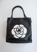 Preowned Chanel Black Leather Camellia Logo Tote Shoulder Bag