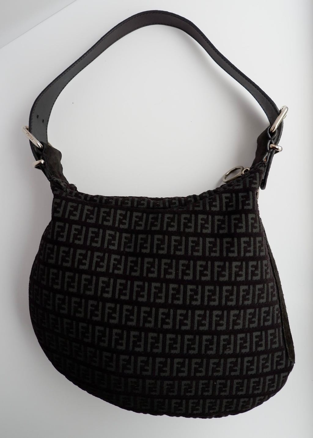 Authentic Preowned Fendi Black Suede Zucchino Oyster Shoulder Bag