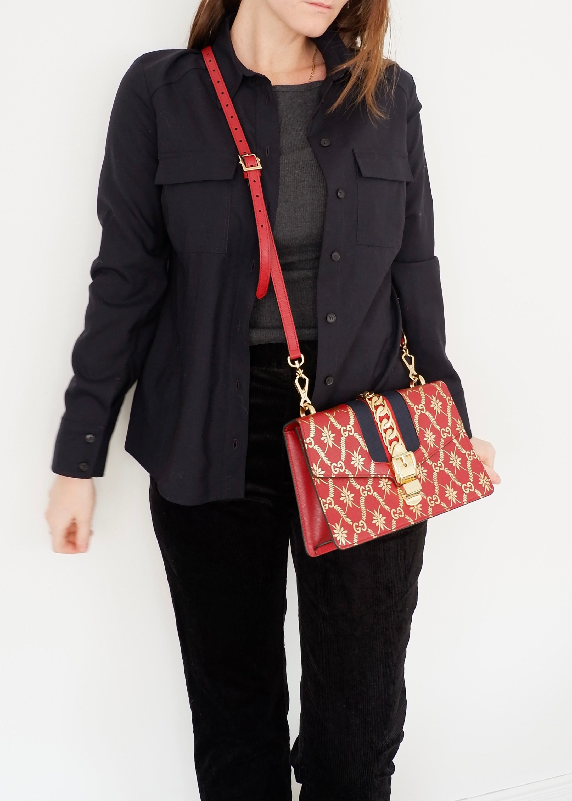 Authentic Preowned Gucci Red/Gold Leather Sylvie Bag