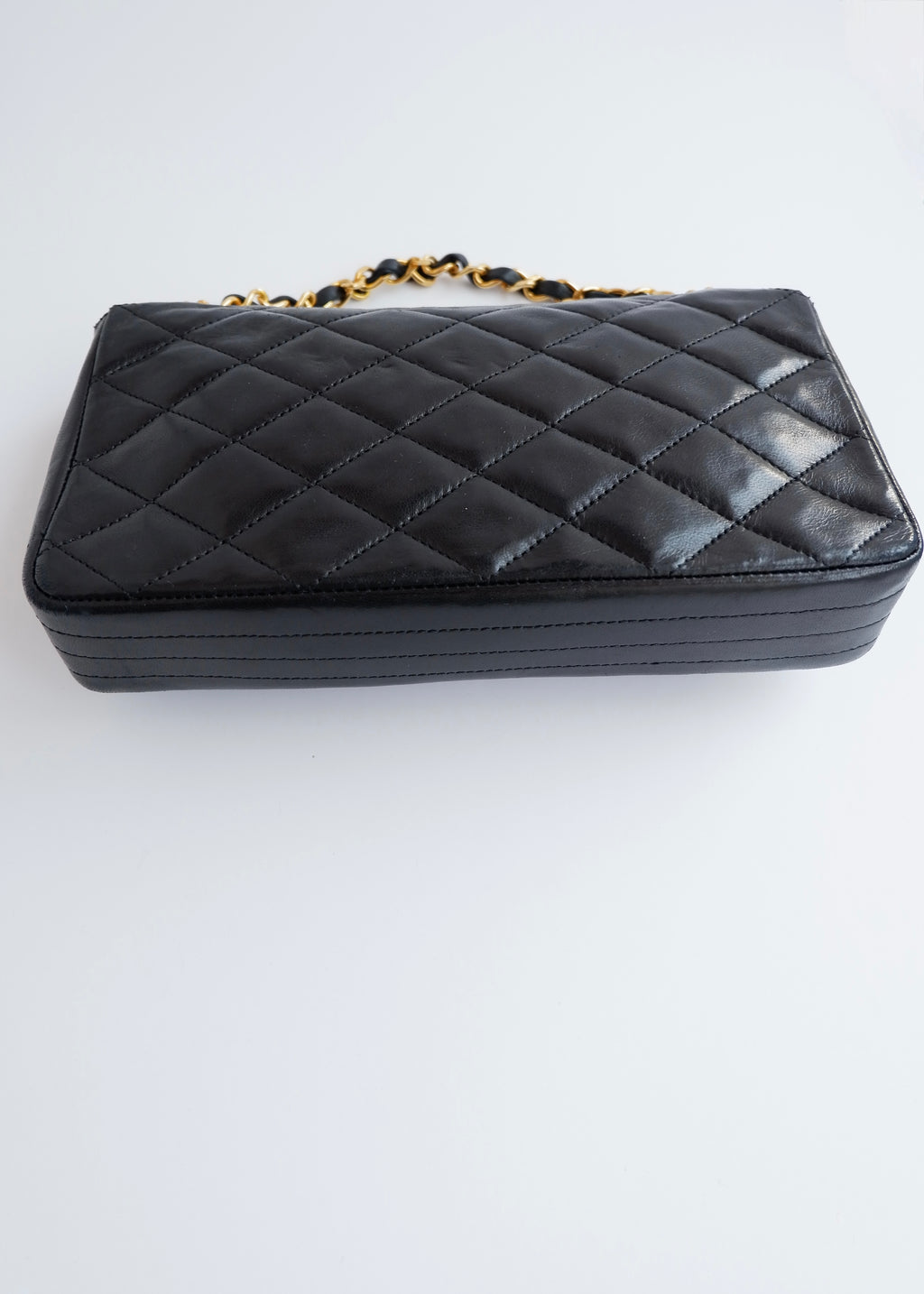 Authentic Preowned Vintage Chanel Black Lambskin Quilted Single Flap Crystal CC Logo Bag GHW