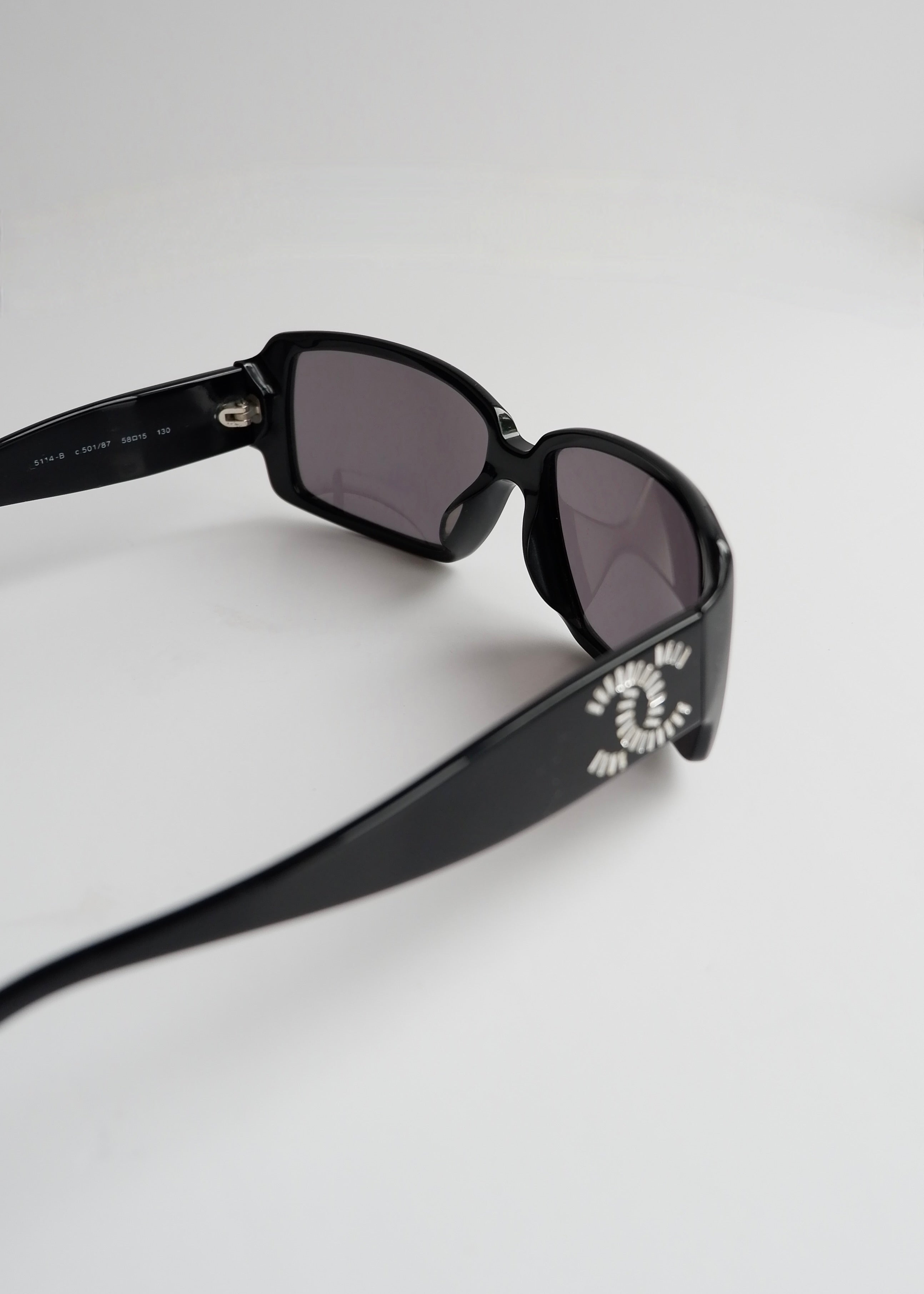 Authentic Preowned Chane Black Square Frame Rhinestone Sunglasses
