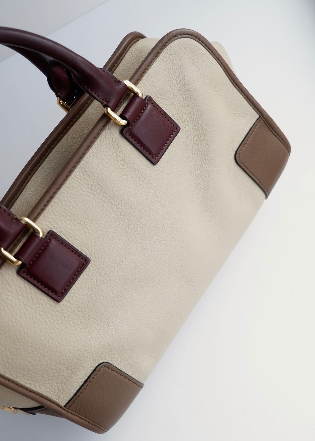 Authentic Preowned Loewe Tricolor (Beige/Brown/Burgundy) Leather Amazona 28 Handbag GHW