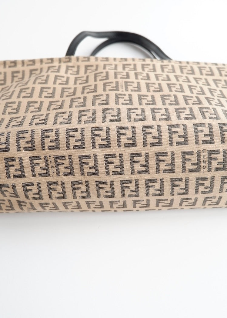 Authentic Preowned Vintage Fendi Brown Canvas Zucchino Print East West Shoulder Bag