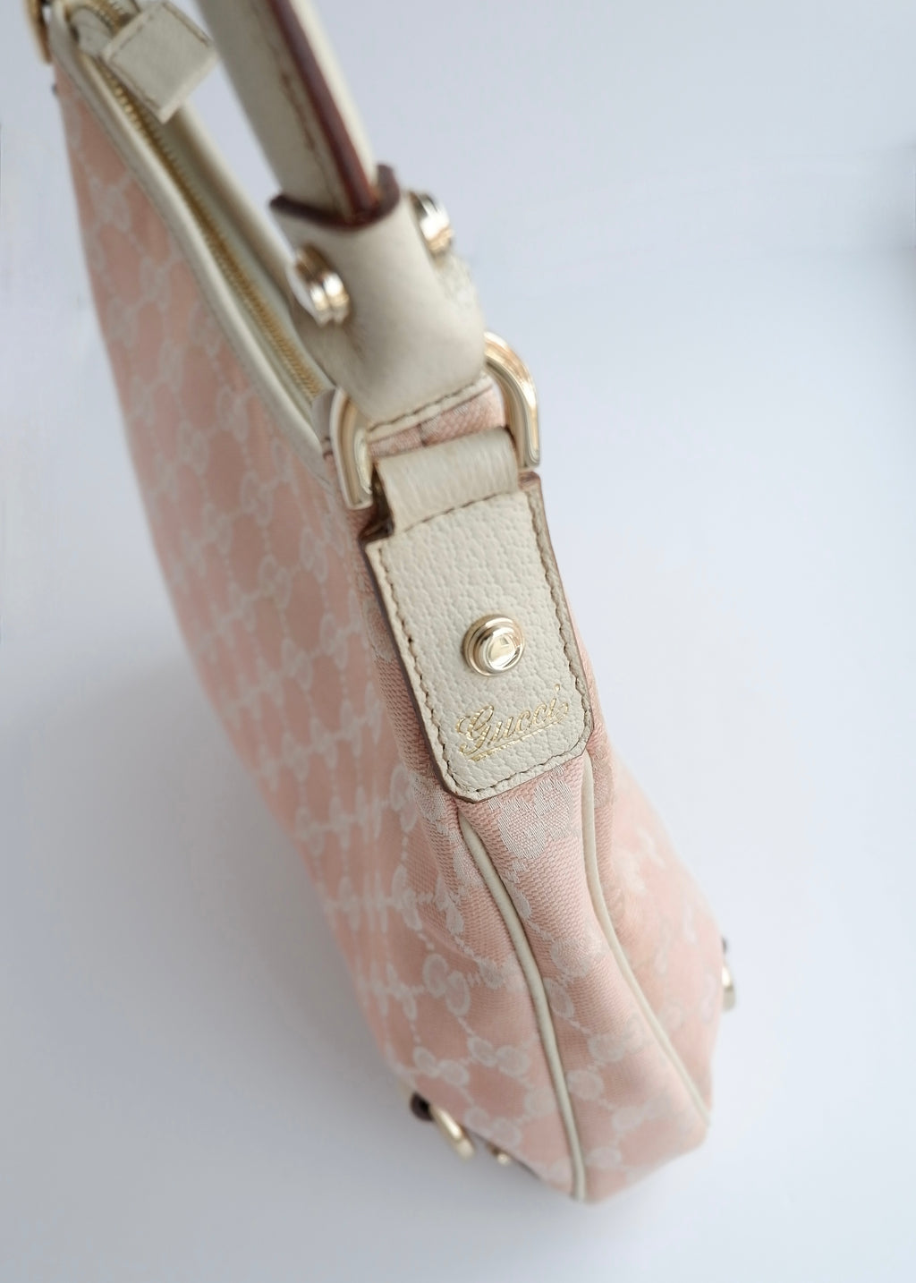 Authentic Preowned Gucci Pink/White GG Canvas Shoulder Bag