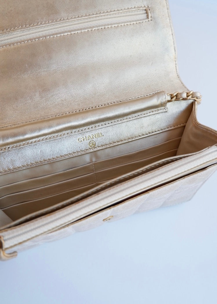 Authentic Preowned Chanel Gold Canvas New Travel Line WOC Bag