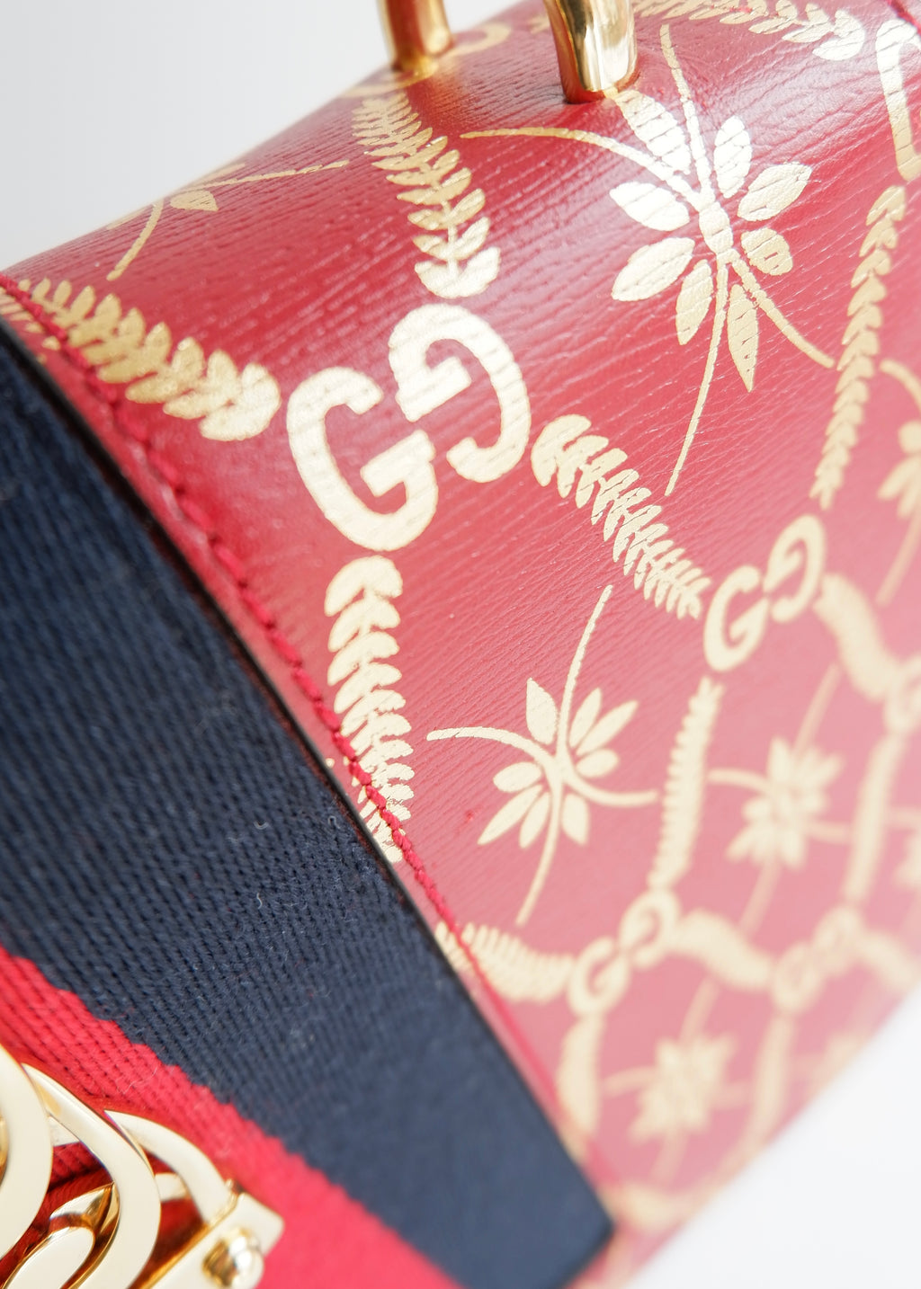 Authentic Preowned Gucci Red/Gold Leather Sylvie Bag
