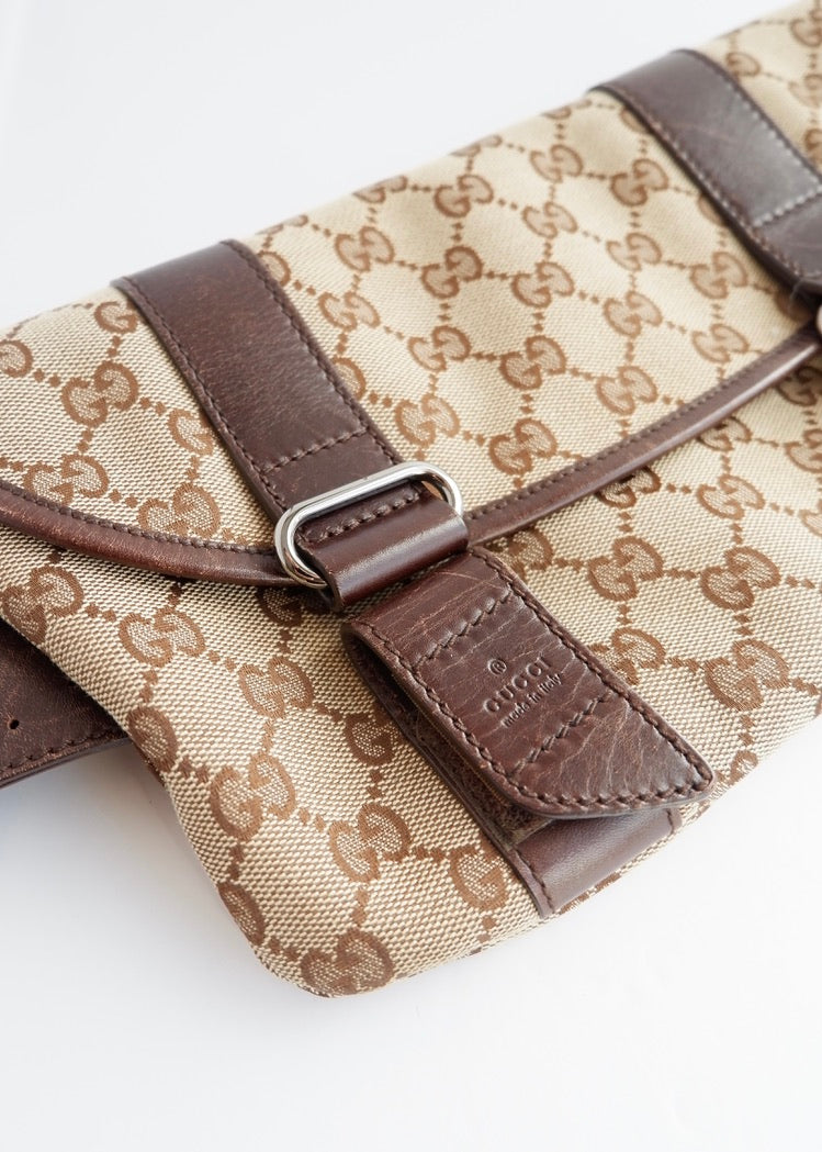 Authentique Sac Banane Gucci Marron en Toile GG et Cuir d'Occasion