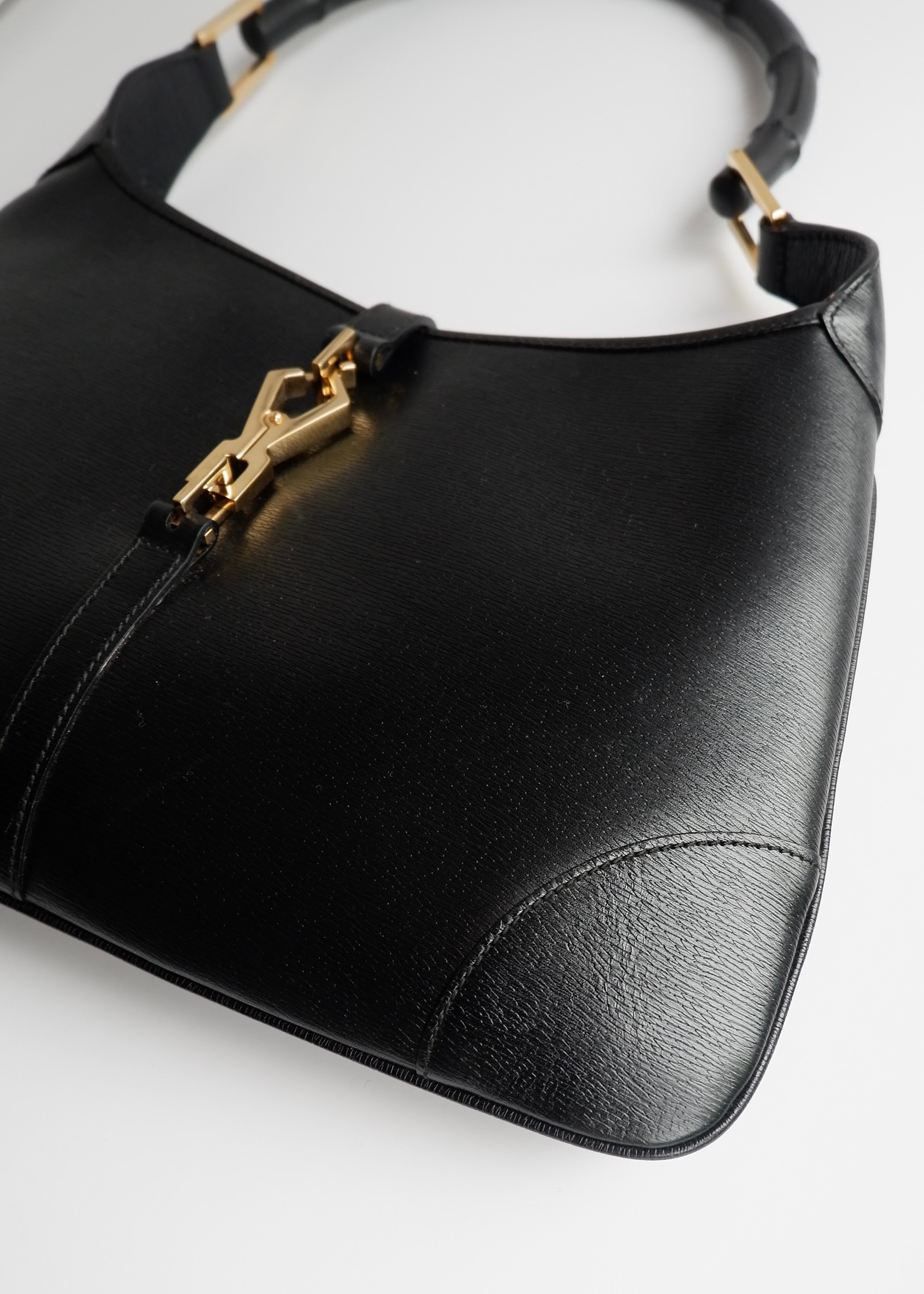 Authentic Preowned Gucci Jackie O Black Leather Bamboo Shoulder Bag