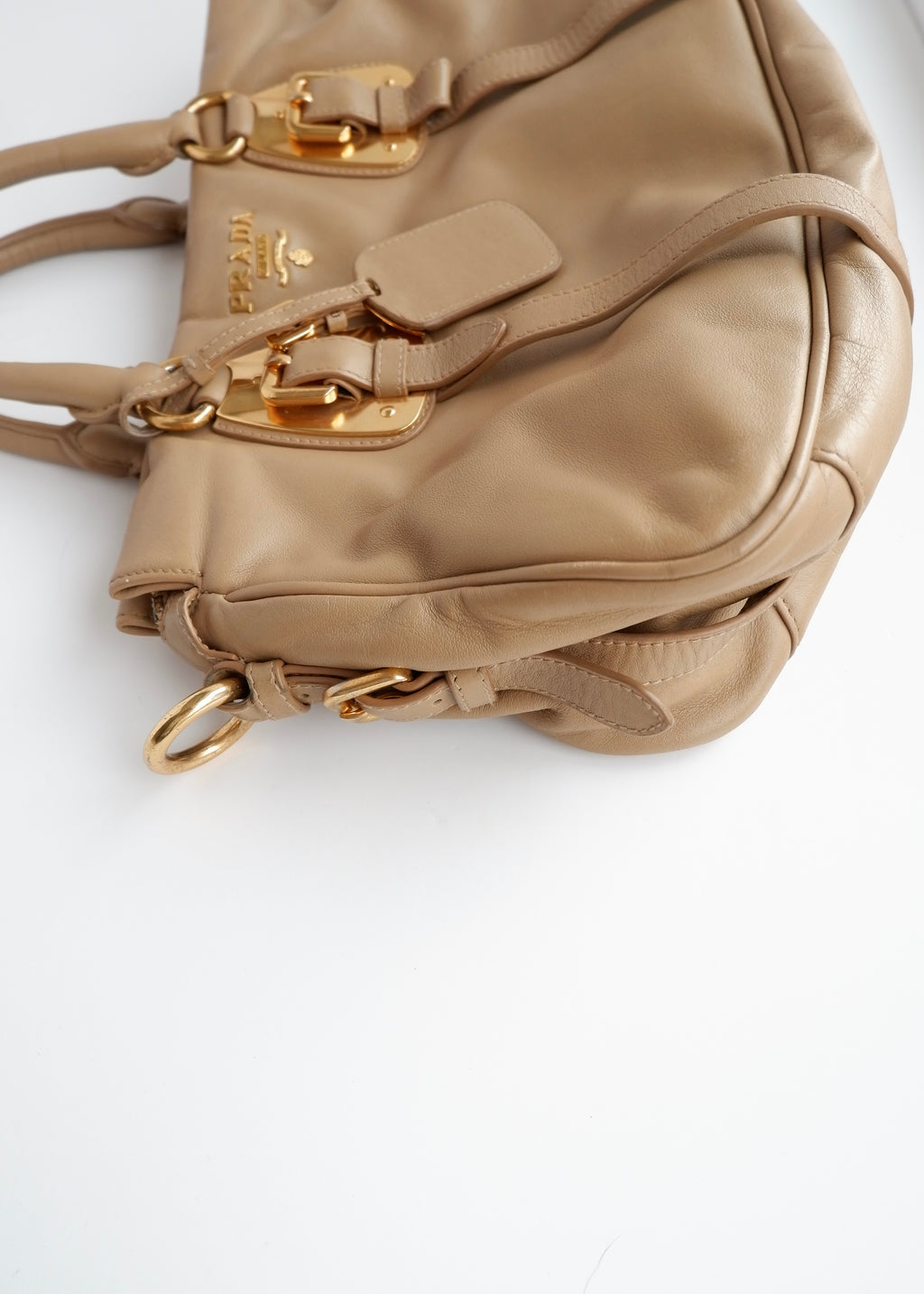 Authentique sac Prada en cuir marron, deux-en-un, d'occasion