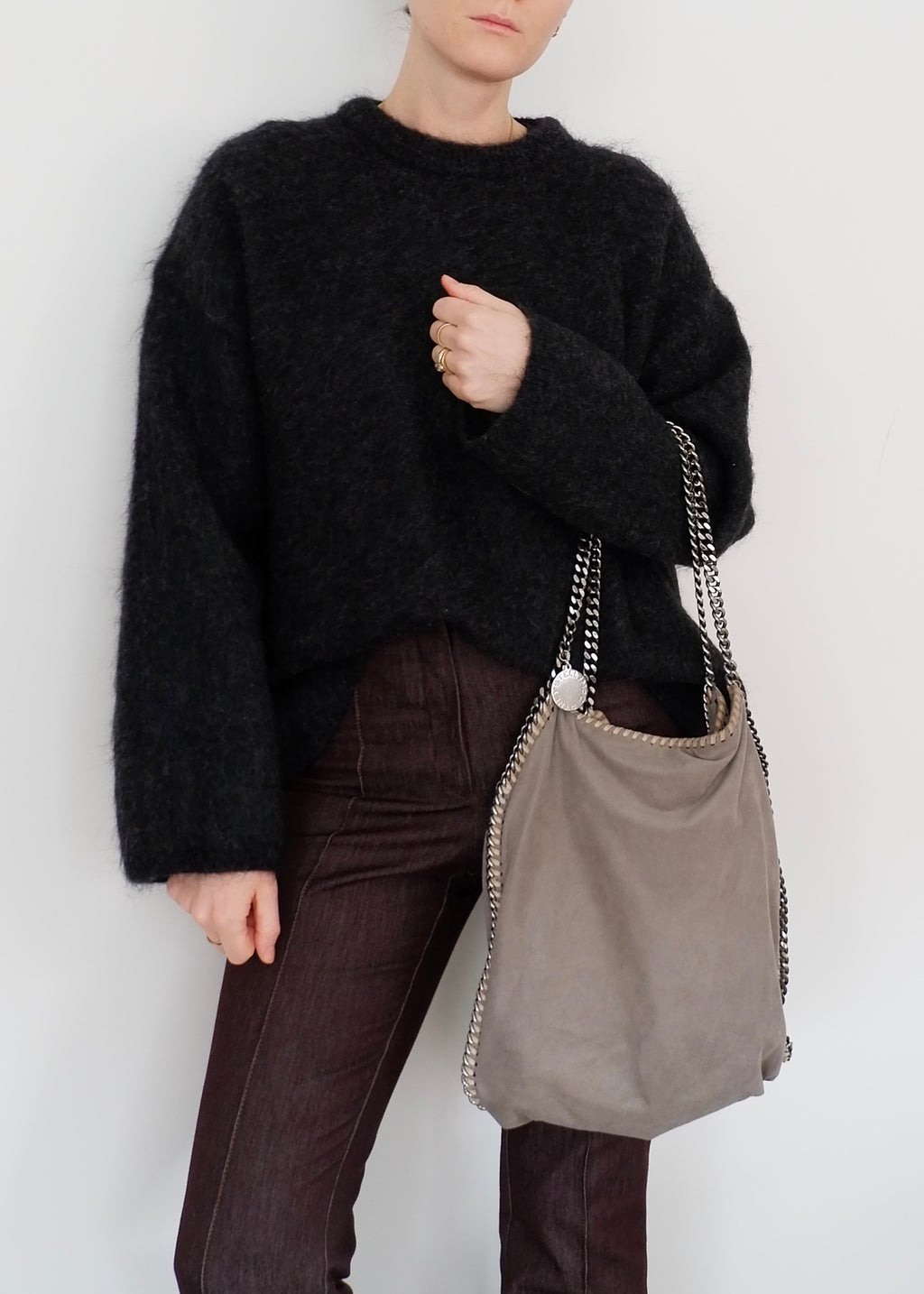 Sac porté épaule Stella McCartney Falabella en tissu gris authentique d'occasion