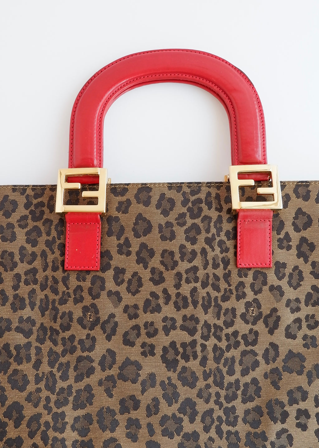 Authentic Preowned Vintage Fendi Animal Print Canvas/Leather Top Handle Tote