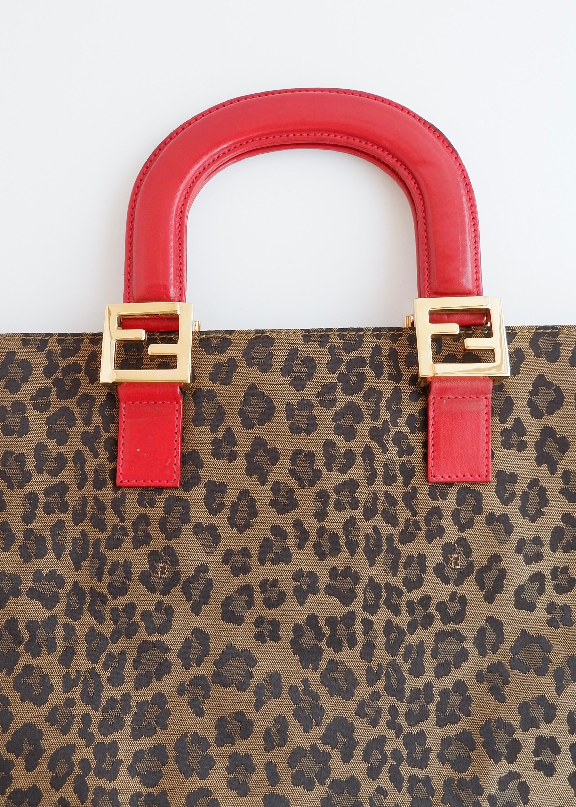 Authentic Preowned Vintage Fendi Animal Print Canvas/Leather Top Handle Tote