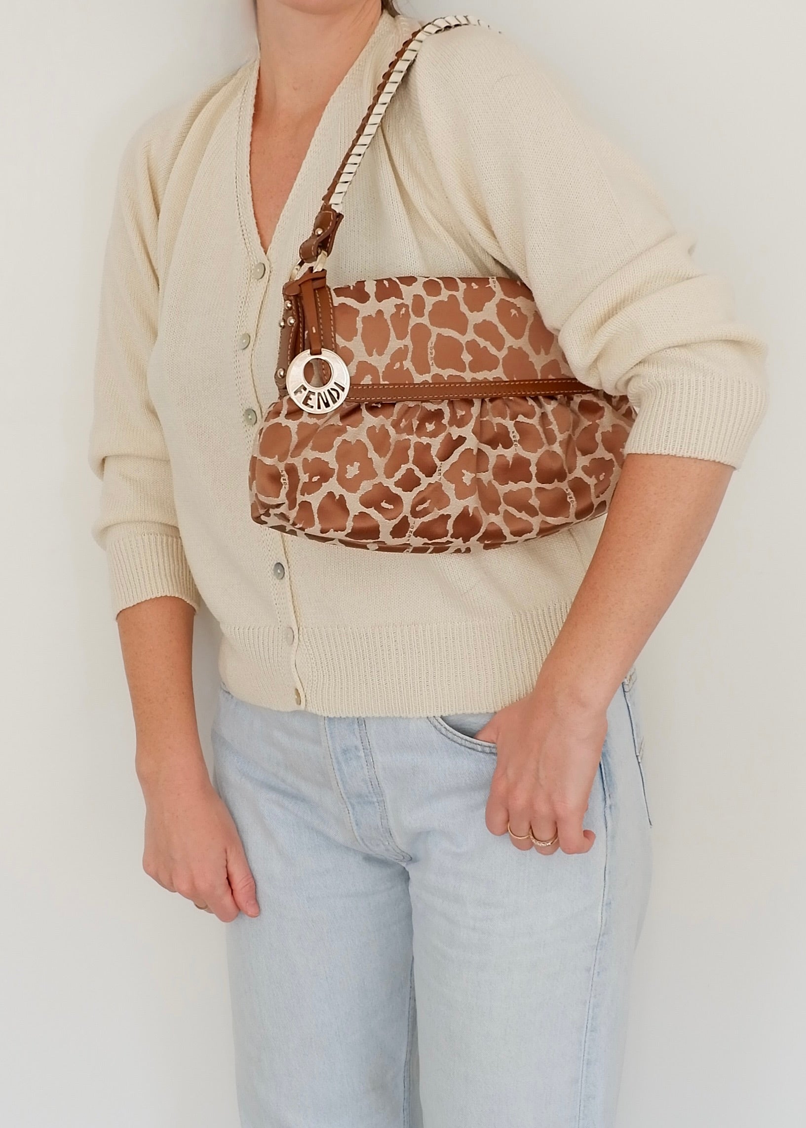 Authentic Preowned Fendi Brown Leopard Fabric Chef Shoulder Bag