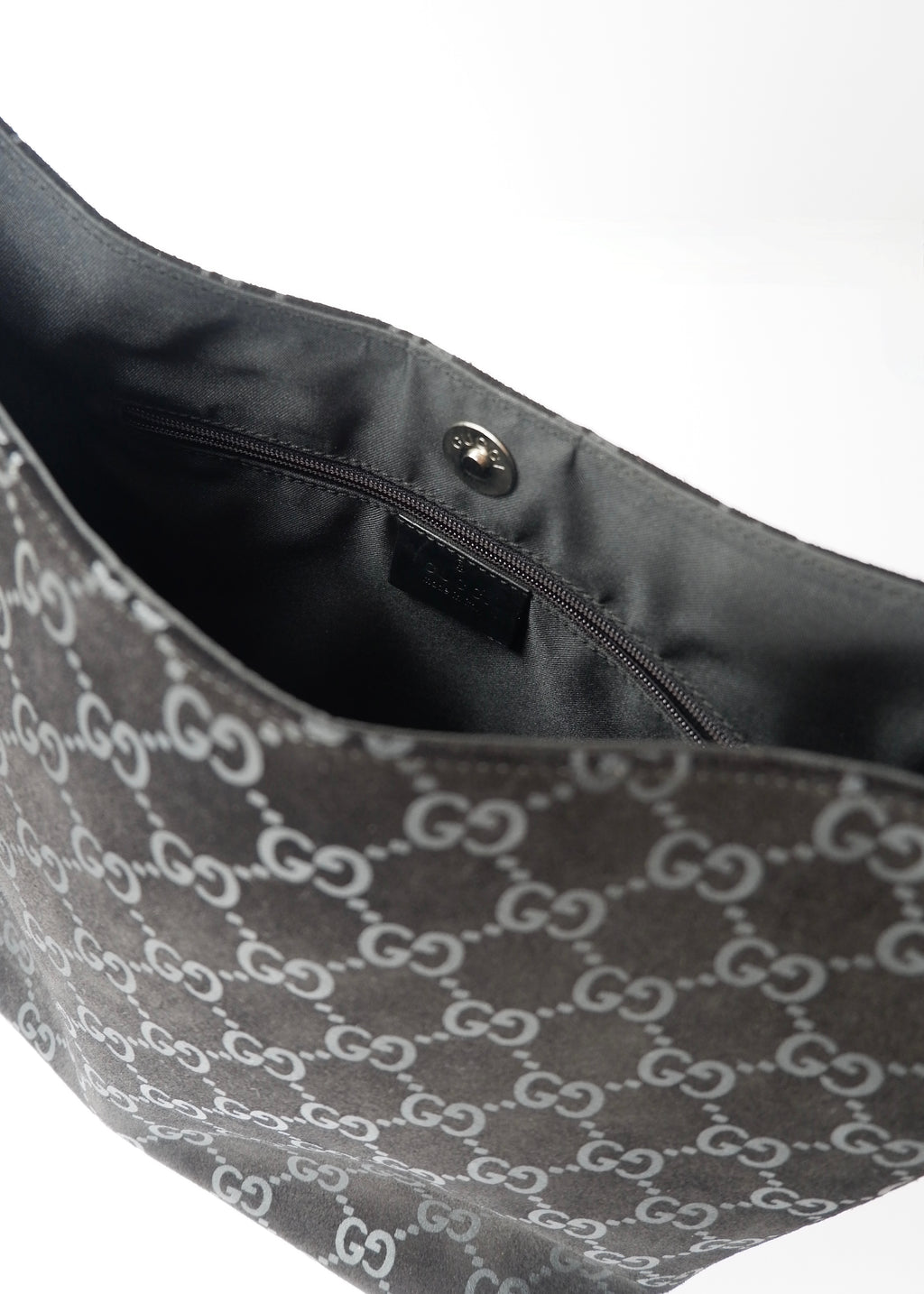 Preowned Gucci Black Suede GG Shoulder Bag