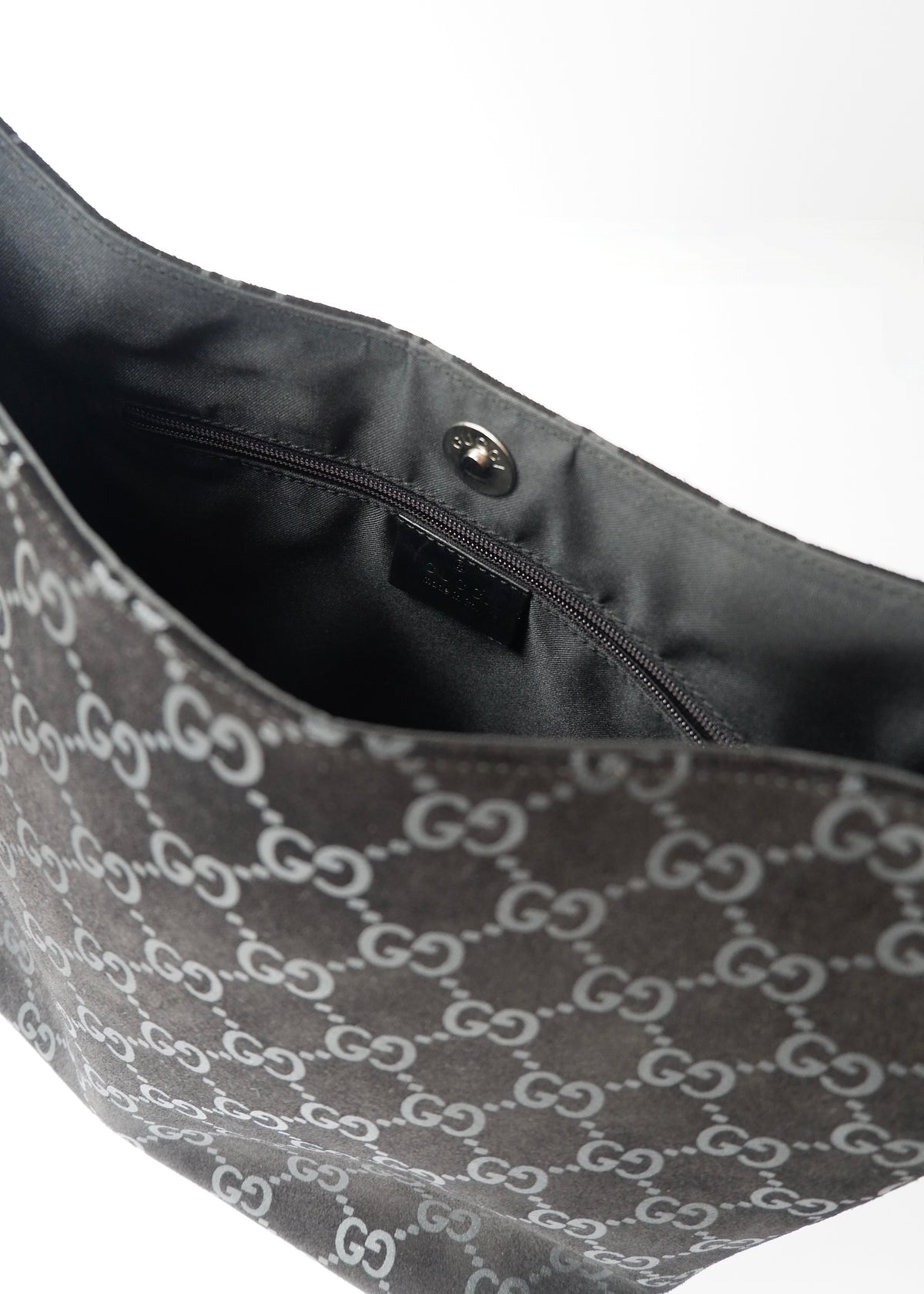 Preowned Gucci Black Suede GG Shoulder Bag