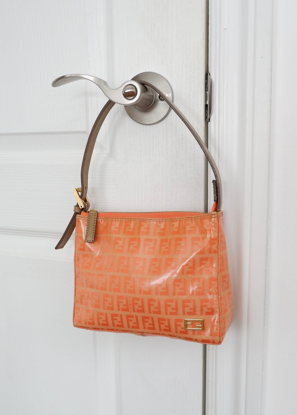 Authentique sac micro bandoulière Fendi Orange Zucchino en toile enduite d'occasion