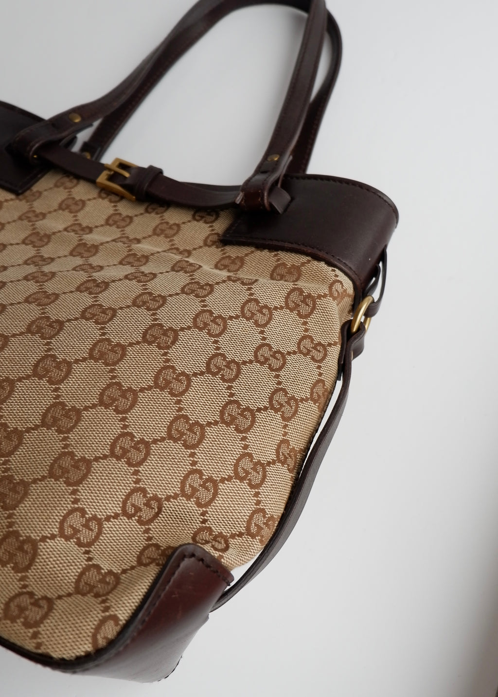 Authentic Preowned Gucci Brown GG Canvas Leather Buckle Shoulder Bag