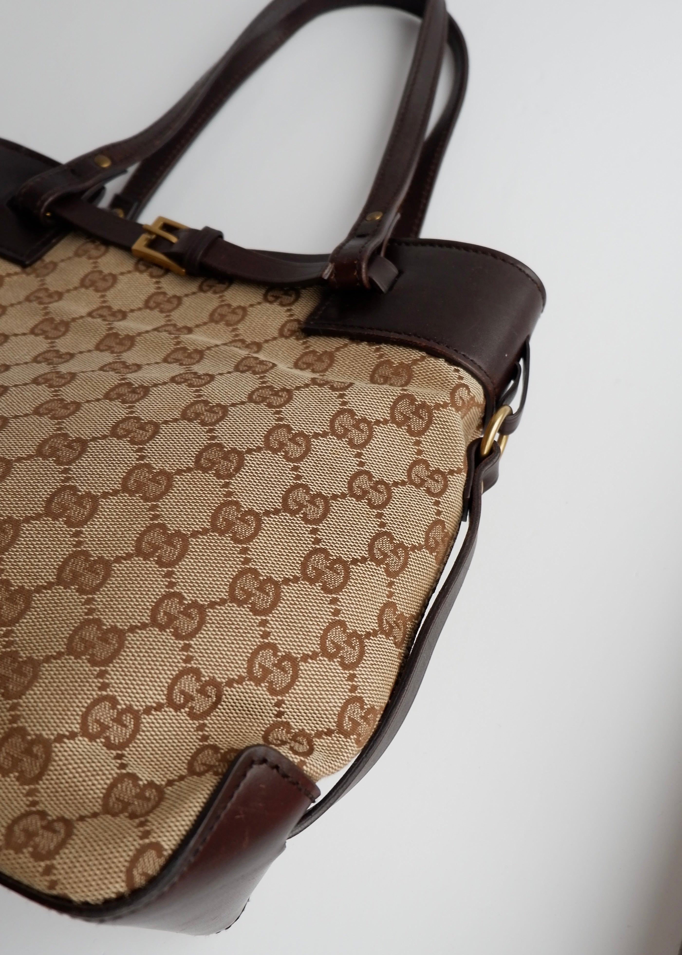 Authentic Preowned Gucci Brown GG Canvas Leather Buckle Shoulder Bag