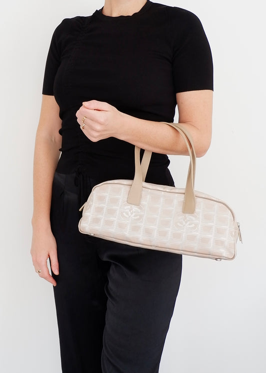 Authentic Preowned Chanel Beige Canvas/Leather New Travel Line Shoulder Bag