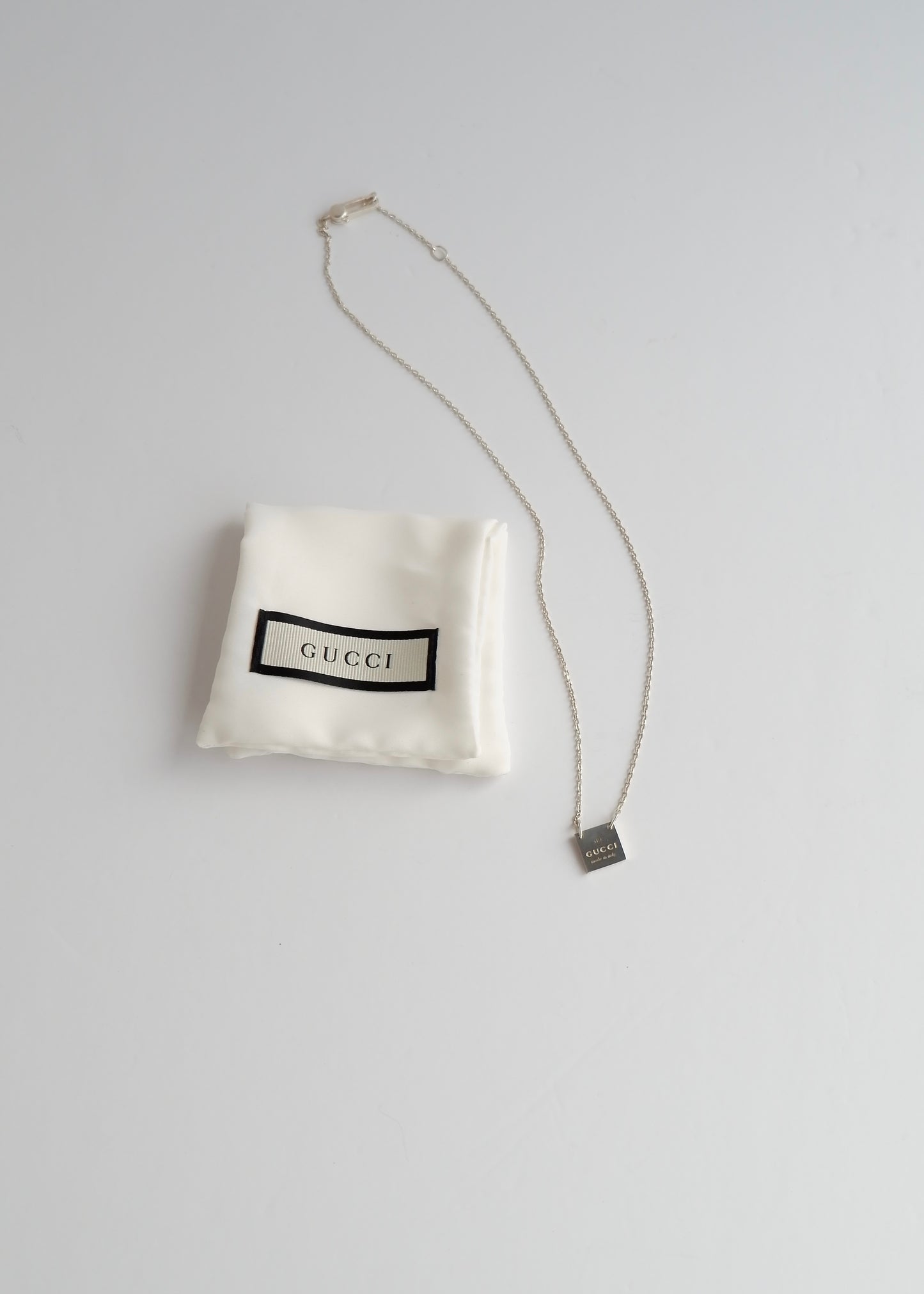 Authentic Preowned Gucci Silver Square Pendant Necklace