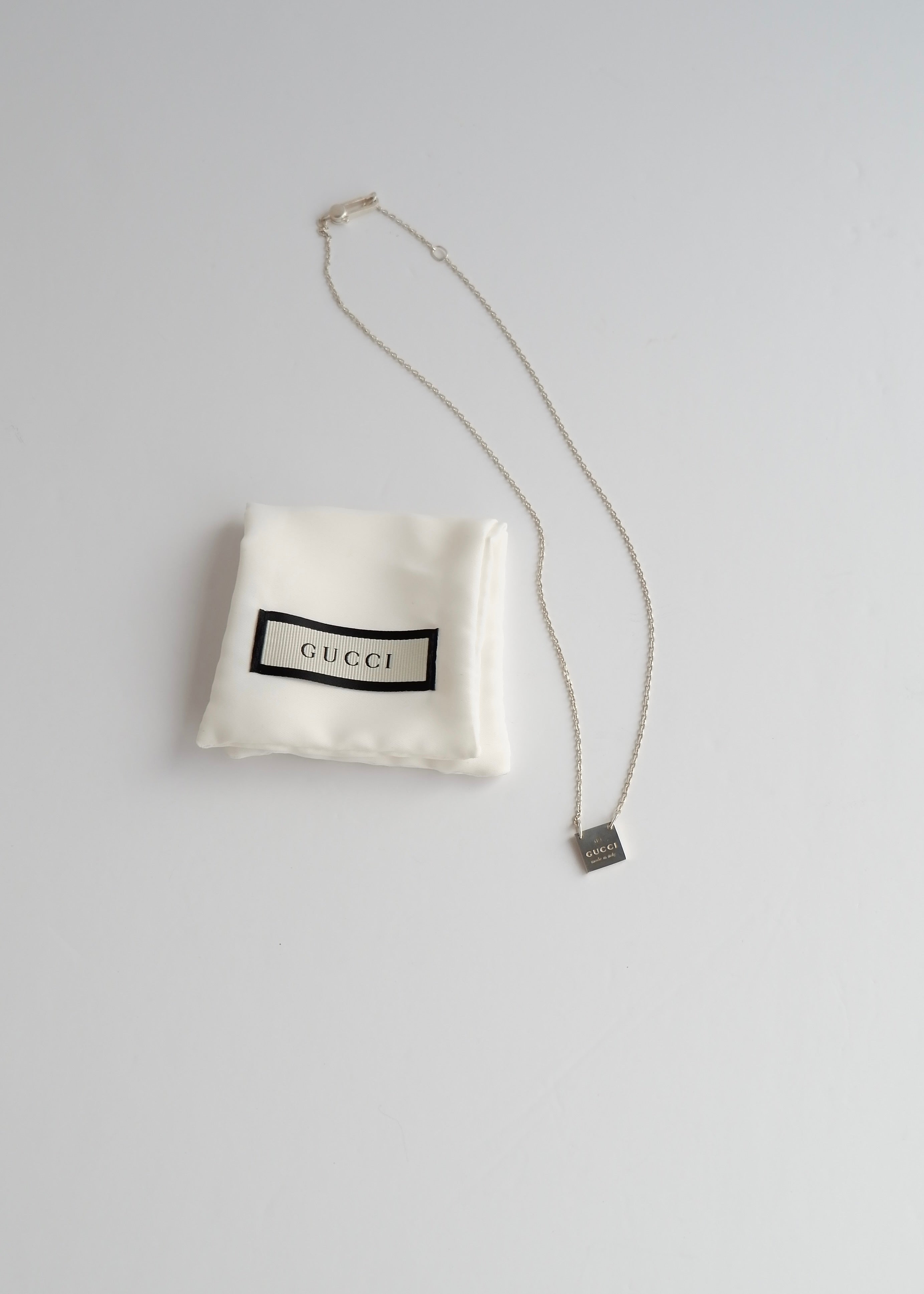 Authentic Preowned Gucci Silver Square Pendant Necklace