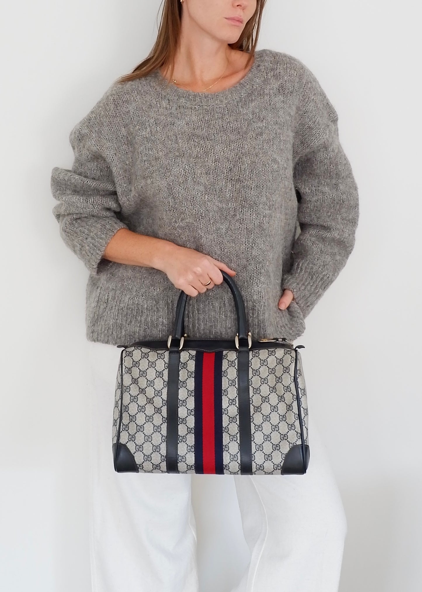 Authentic Preowned Vintage Gucci Navy Boston Bag