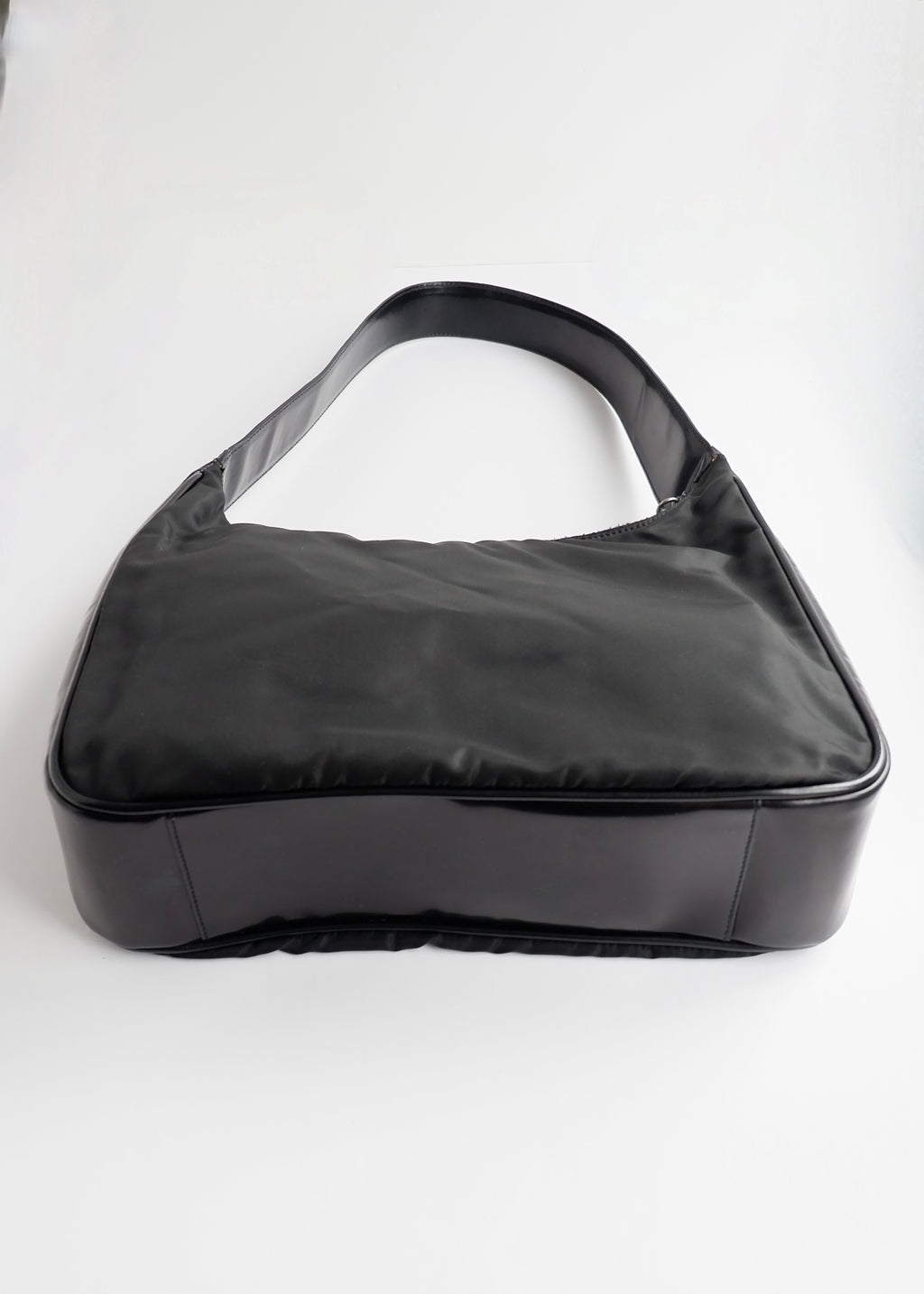 Preowned Prada Black Nylon/ Patent Leather Hobo Shoulder Bag
